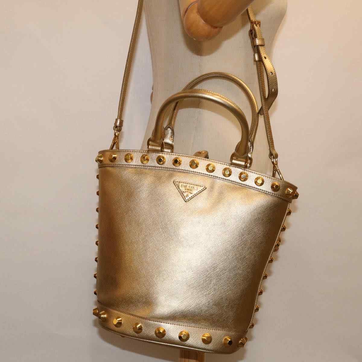 Prada Prada Saffiano Gold Leather Handbag Size ONE SIZE - 9 Thumbnail
