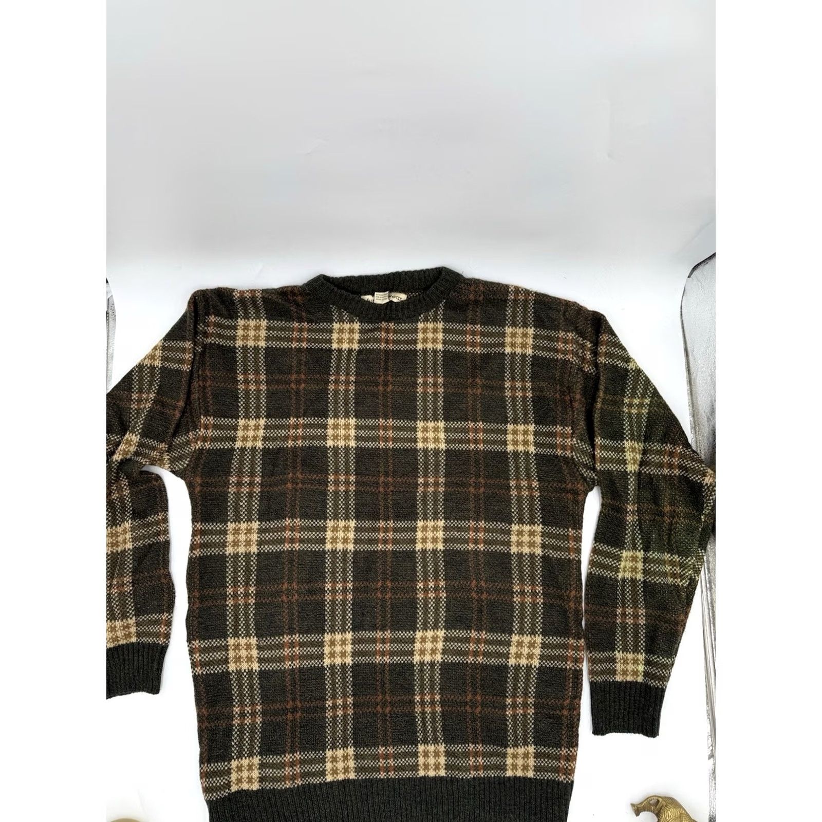 Vintage VINTAGE MunsingWear Men Brown Sweater L Crew Neck Woolless Geometric Waffle-Knit 90s Pullover All Seasons Size US L / EU 52-54 / 3 - 2 Thumbnail