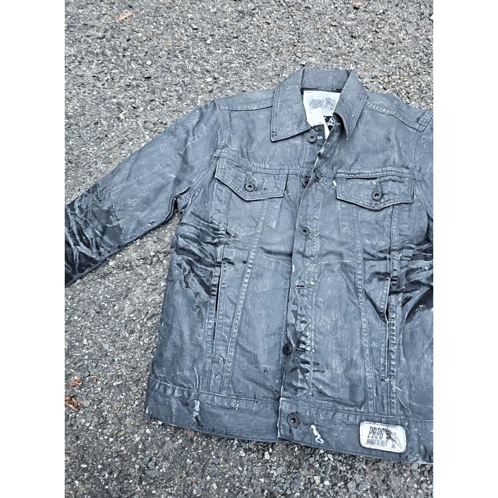 Prps PRPS Black Denim Jean Jacket Distressed MEN'S Small Jacket Mens Black Denim Button Pockets 20 Chest 25 Length Vintage No Size US 29 - 3 Thumbnail