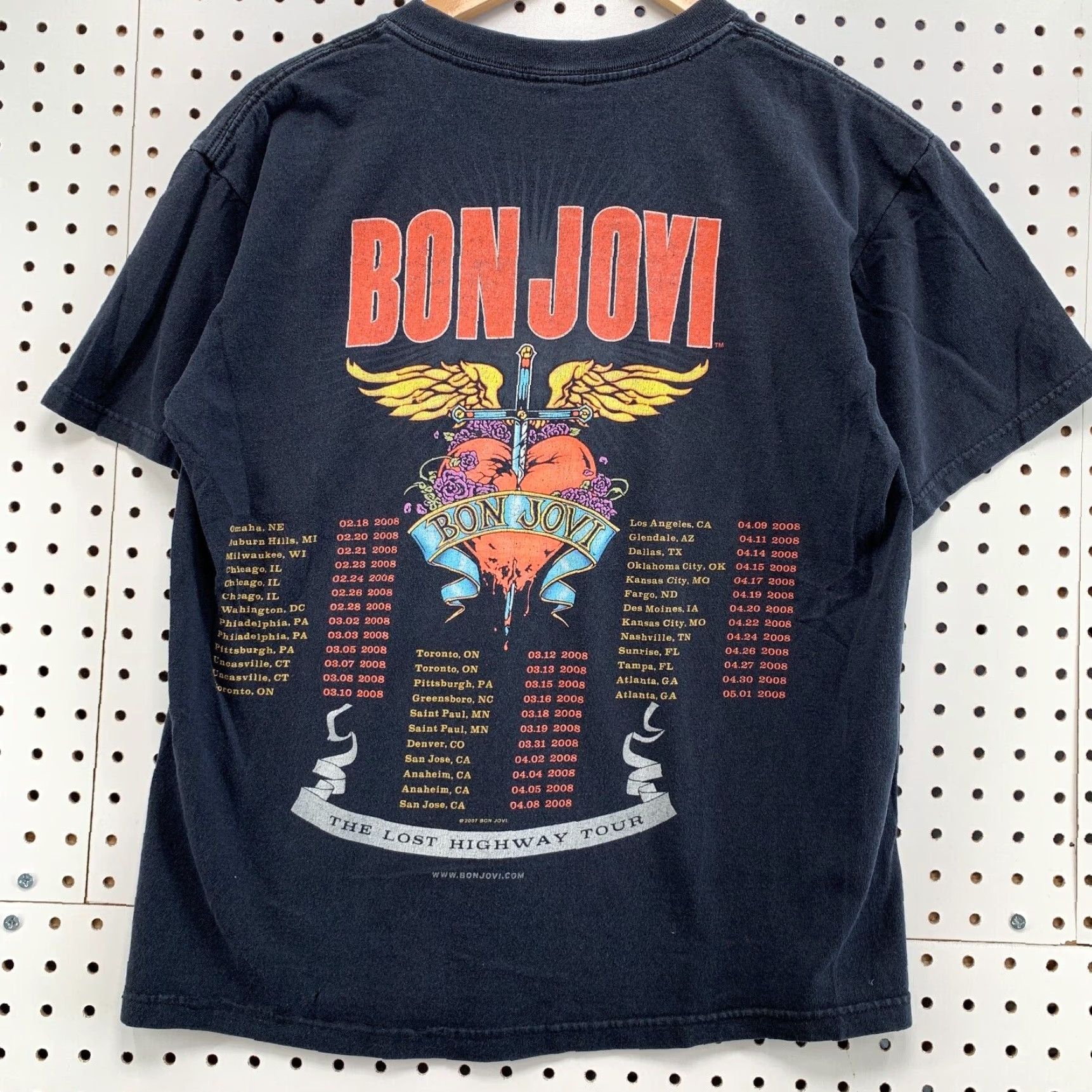 Anvil VINTAGE Bon Jovi Tour T-Shirt Mens M Black Rock Music Band The Lost Highway 2008 Short Sleeve Classic Tee Size US M / EU 48-50 / 2 - 2 Thumbnail