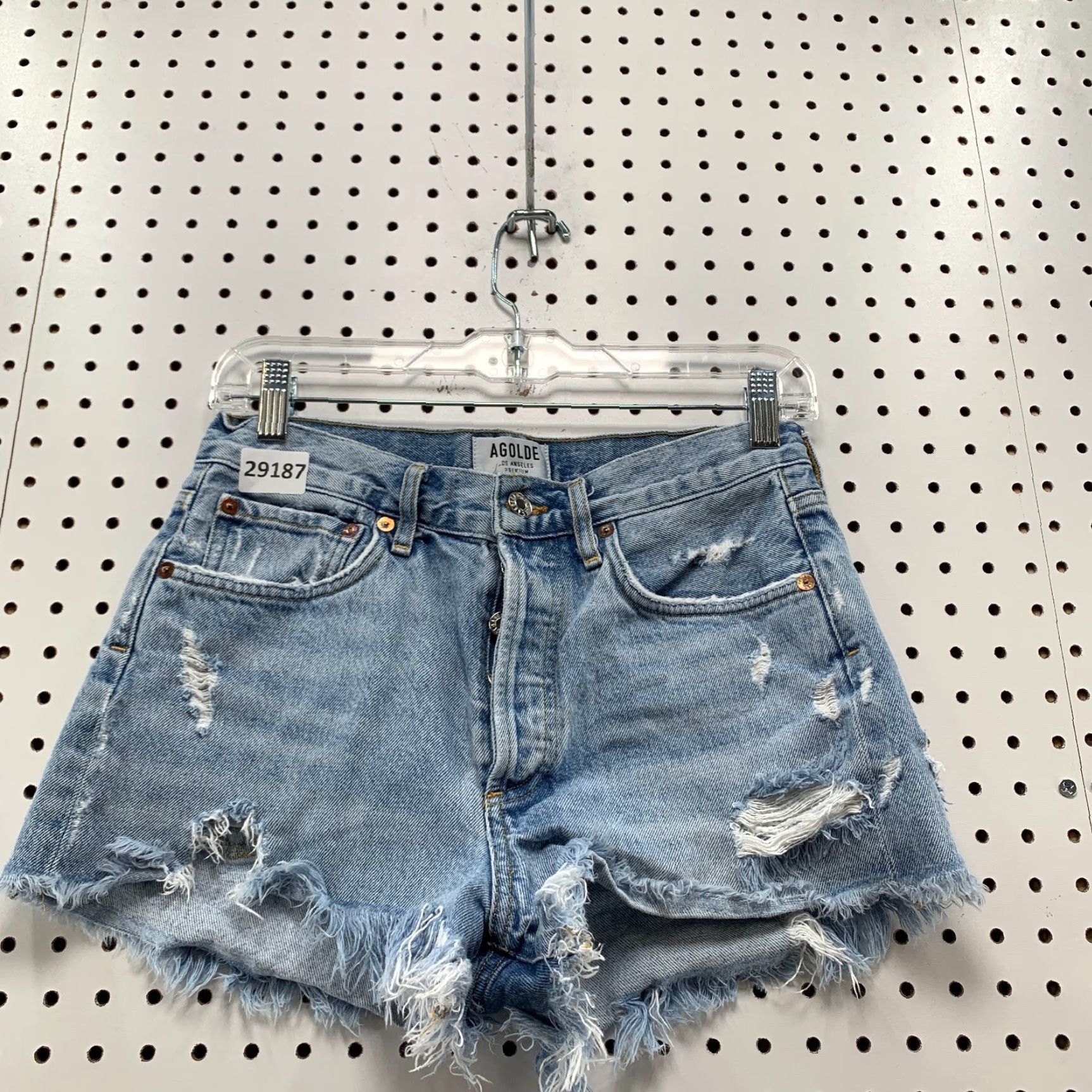 Agolde AGOLDE Cut Off Button Fly Denim Shorts Womens Size 25 fits 28x2 Distressed Size 42" / US 20 - 4 Thumbnail