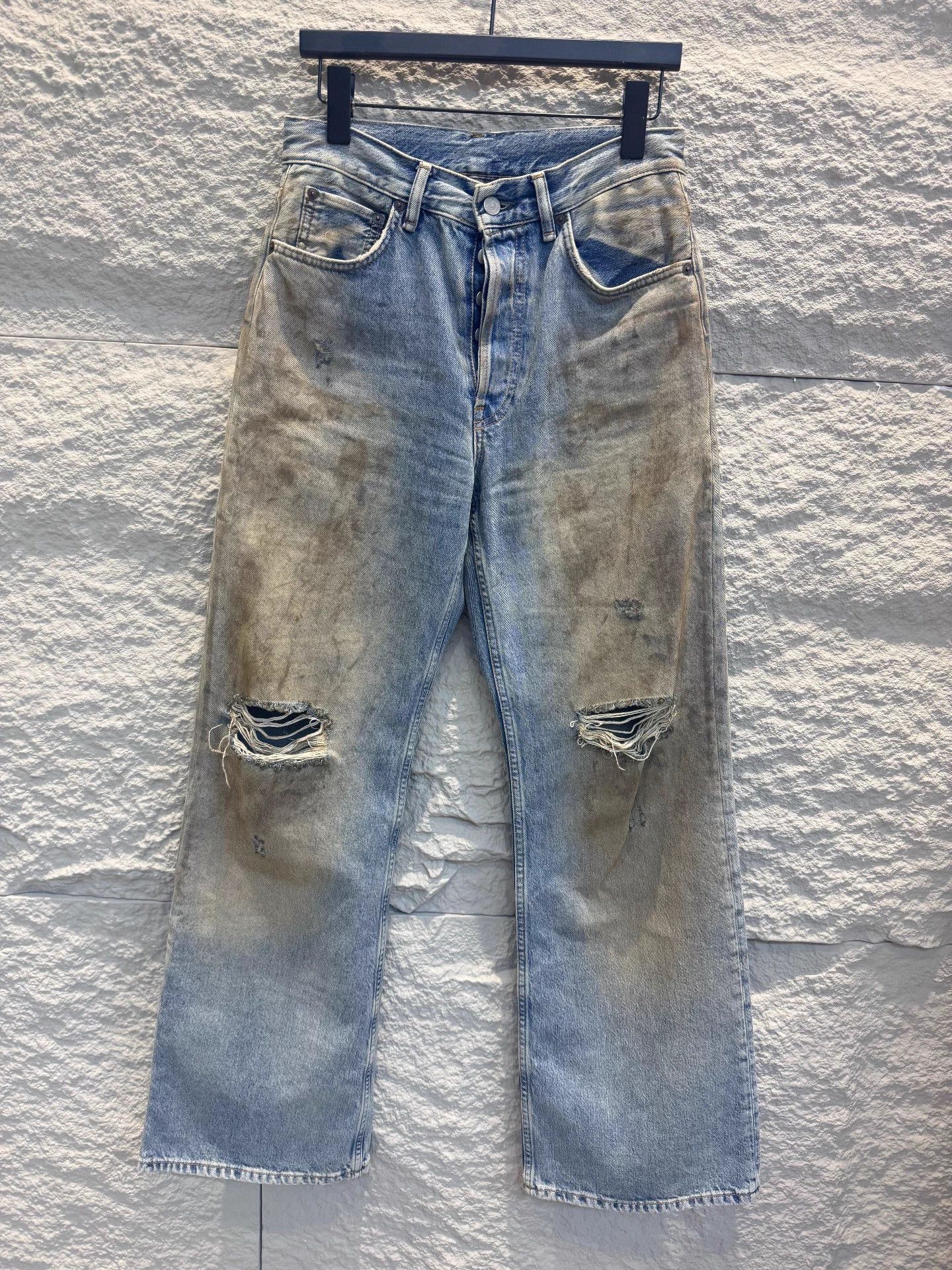 Acne FW23 Denim Dirty Mud Distressed Wide-Leg Jeans Wmn