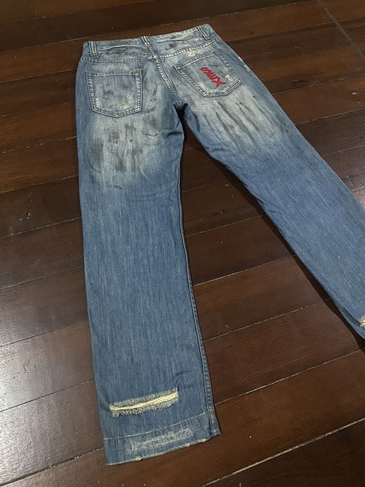 DOLCE & GABBANA SEX FLARE JEANS DISTRESSED RIPPED SPLATED
