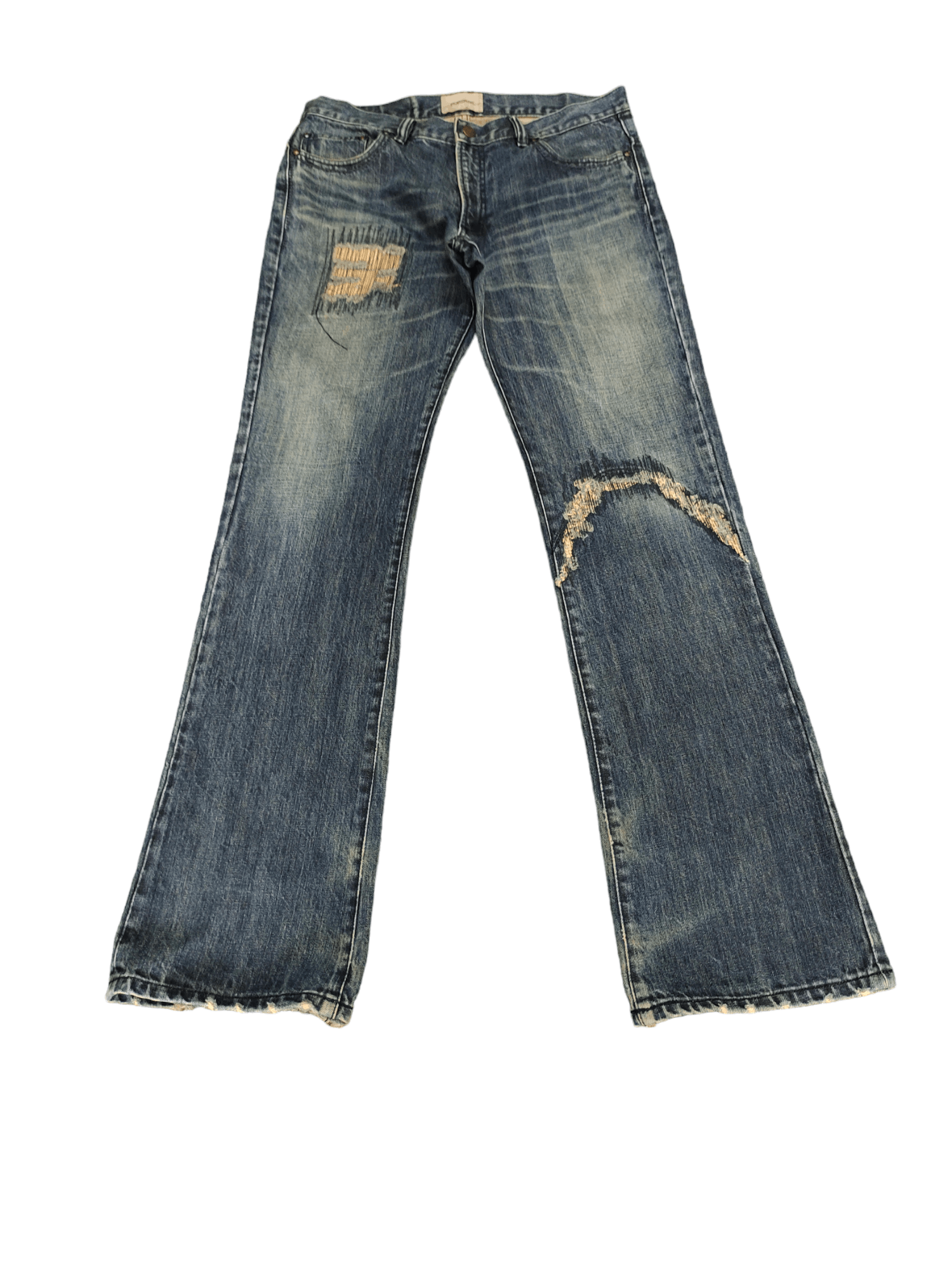 Le Grande Bleu (L.G.B.) Flare Jeans Portrait Japan Sew Distress Denim Bootcut Y2k Size US 33 - 3 Thumbnail