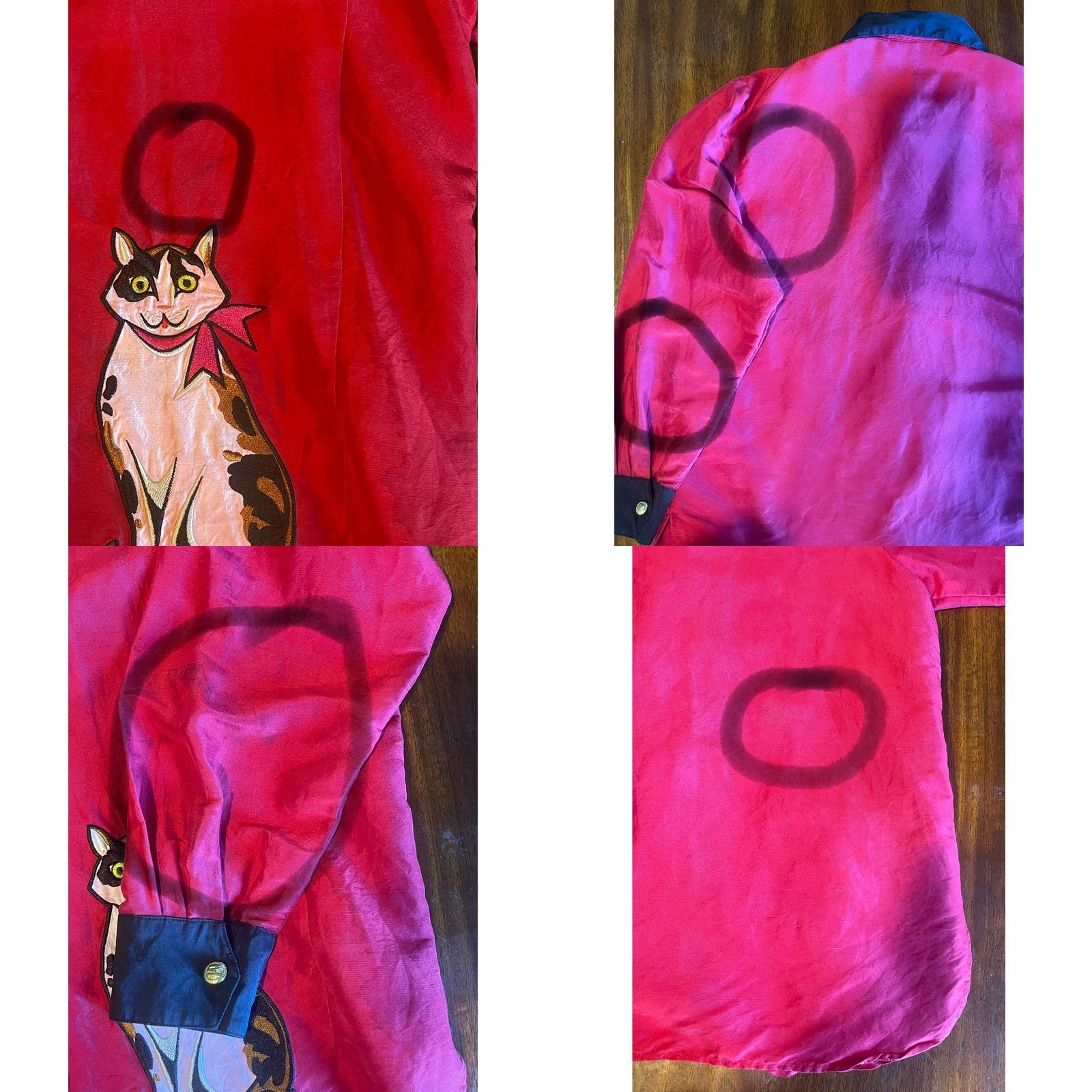 Vintage VINTAGE Bob Mackie Cat Blouse Button-Up Red Embroidered Cats Novelty Size L / US 10 / IT 46 - 8 Thumbnail