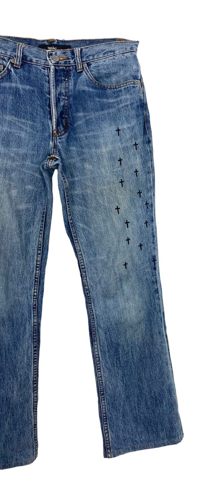Mossimo Rare‼️ Mossimo Distressed Jeans Cross Logo Size US 31 - 3 Thumbnail