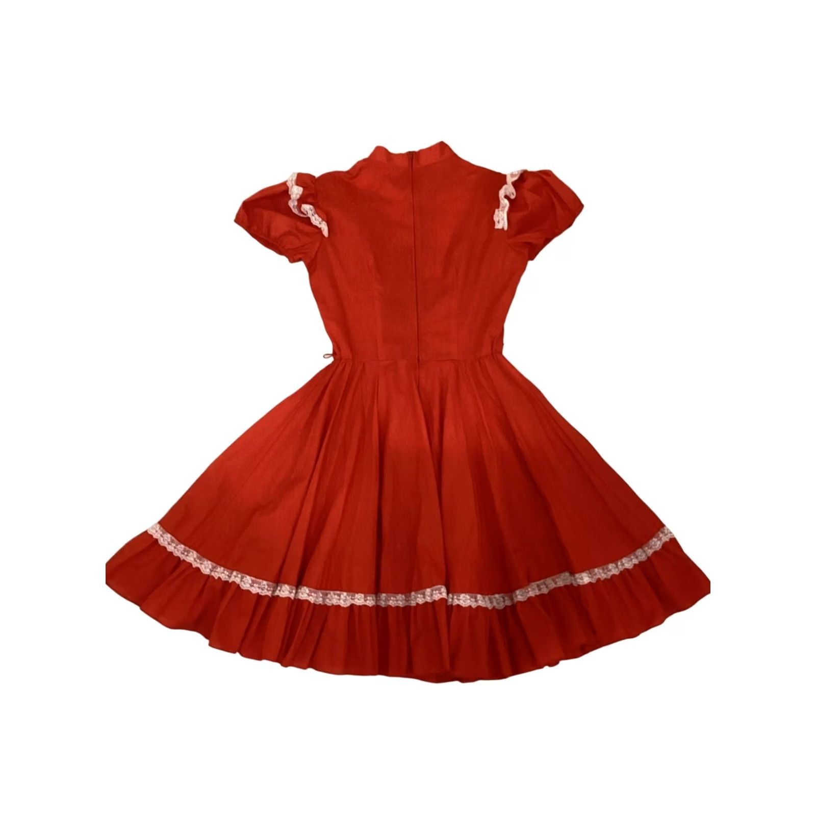 Vintage VINTAGE Jeri Bee Dress Womens 12 Red M/L Lace Zipper Closure Button Detail Party Like New Size M / US 6-8 / IT 42-44 - 2 Thumbnail