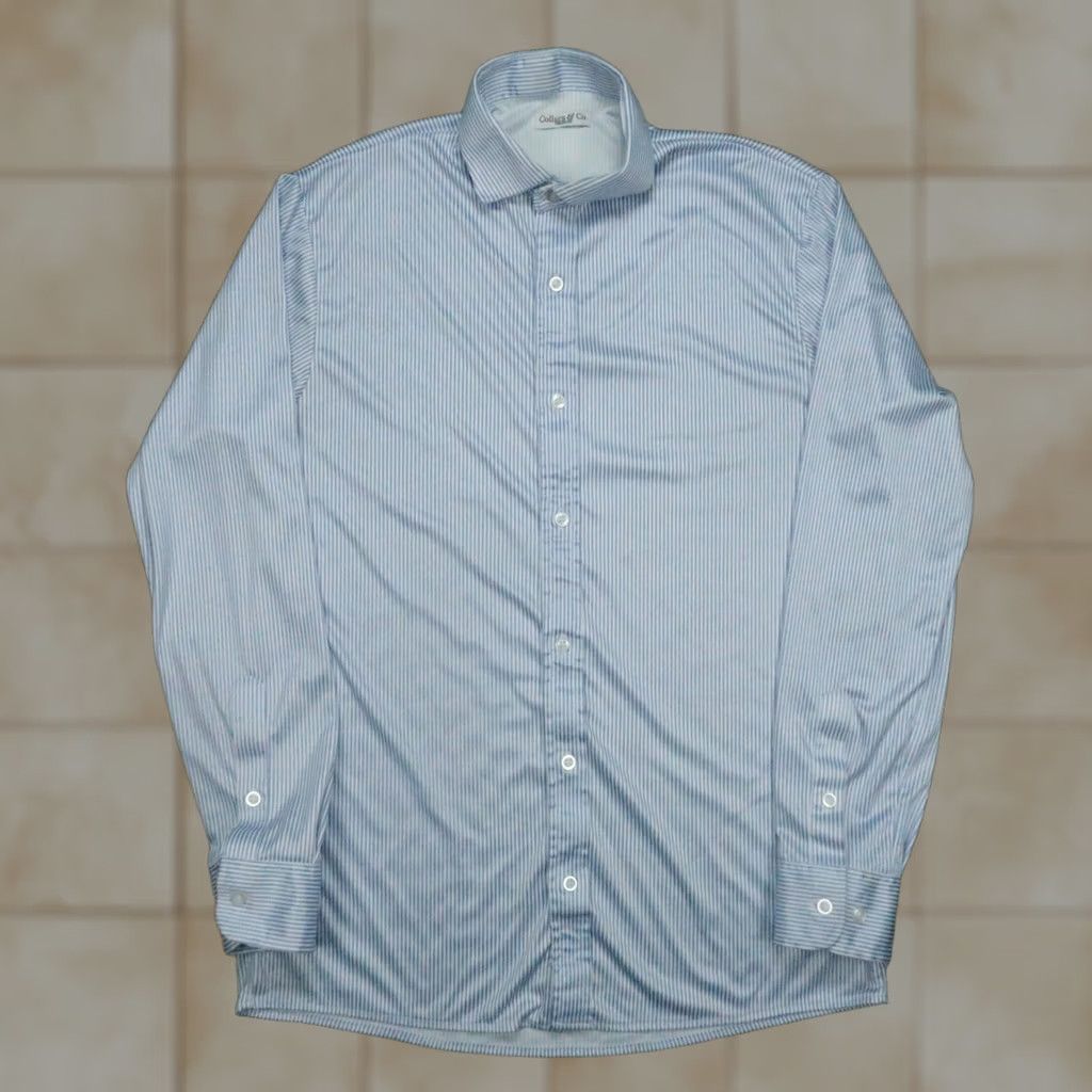 Vintage Collars Co. Shirt Mens Medium Blue Striped Long Sleeve Button-Up Polo Shirt Mens Blue Striped Dress Shirt Size 40R - 1 Thumbnail