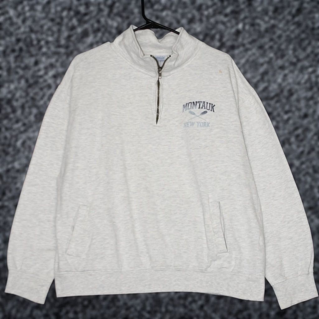 CO Montauk Clothing Co Sweatshirt Mens L Light Gray Quarter Zip Pullover New York Size US L / EU 52-54 / 3 - 1 Thumbnail