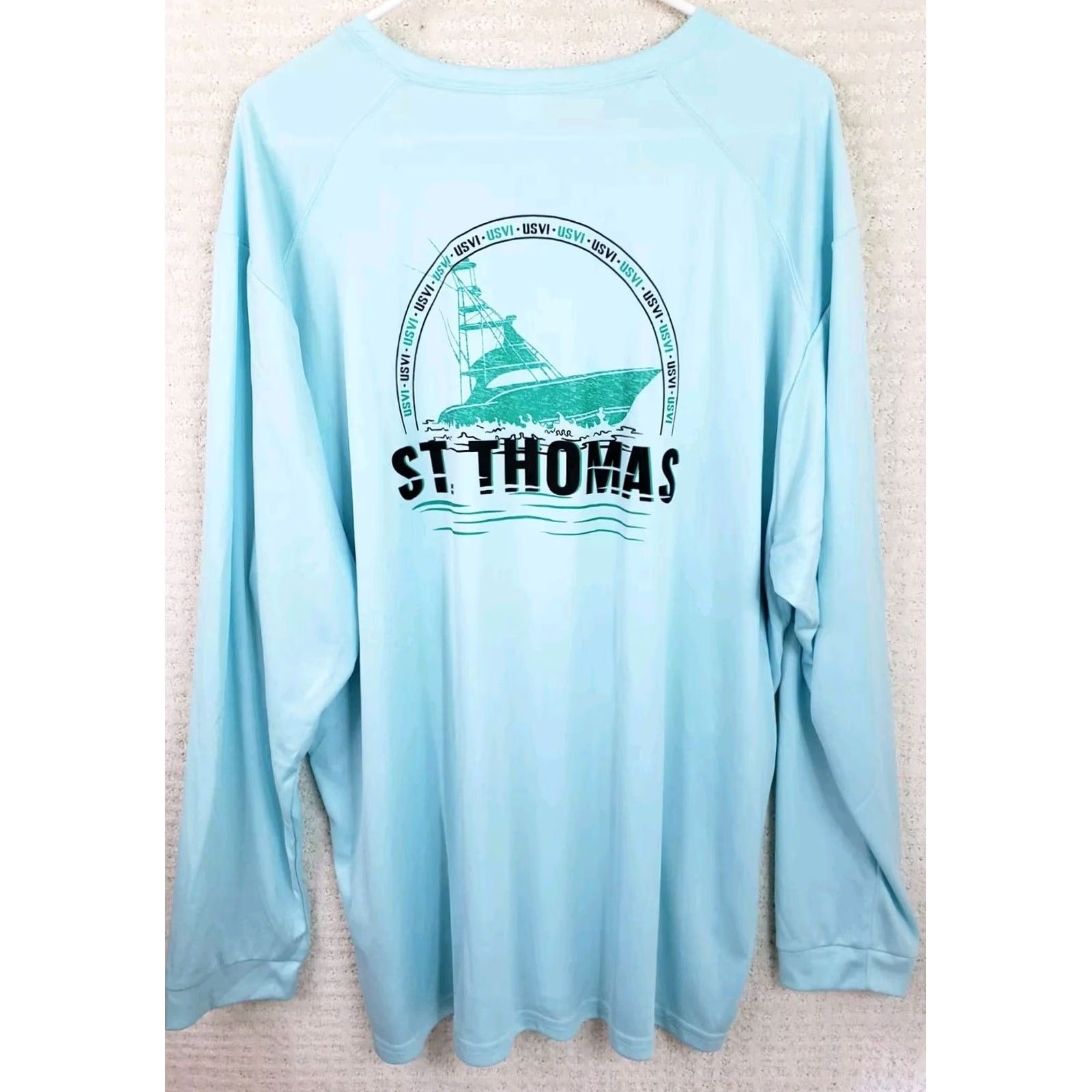 Vintage Paragon Sun Shirt LS Tee Mens 2XL Aqua Blue St. Thomas Virgin Islands UPF50+ Sun Protection Graphic Tee Size US XXL / EU 58 / 5 - 6 Thumbnail