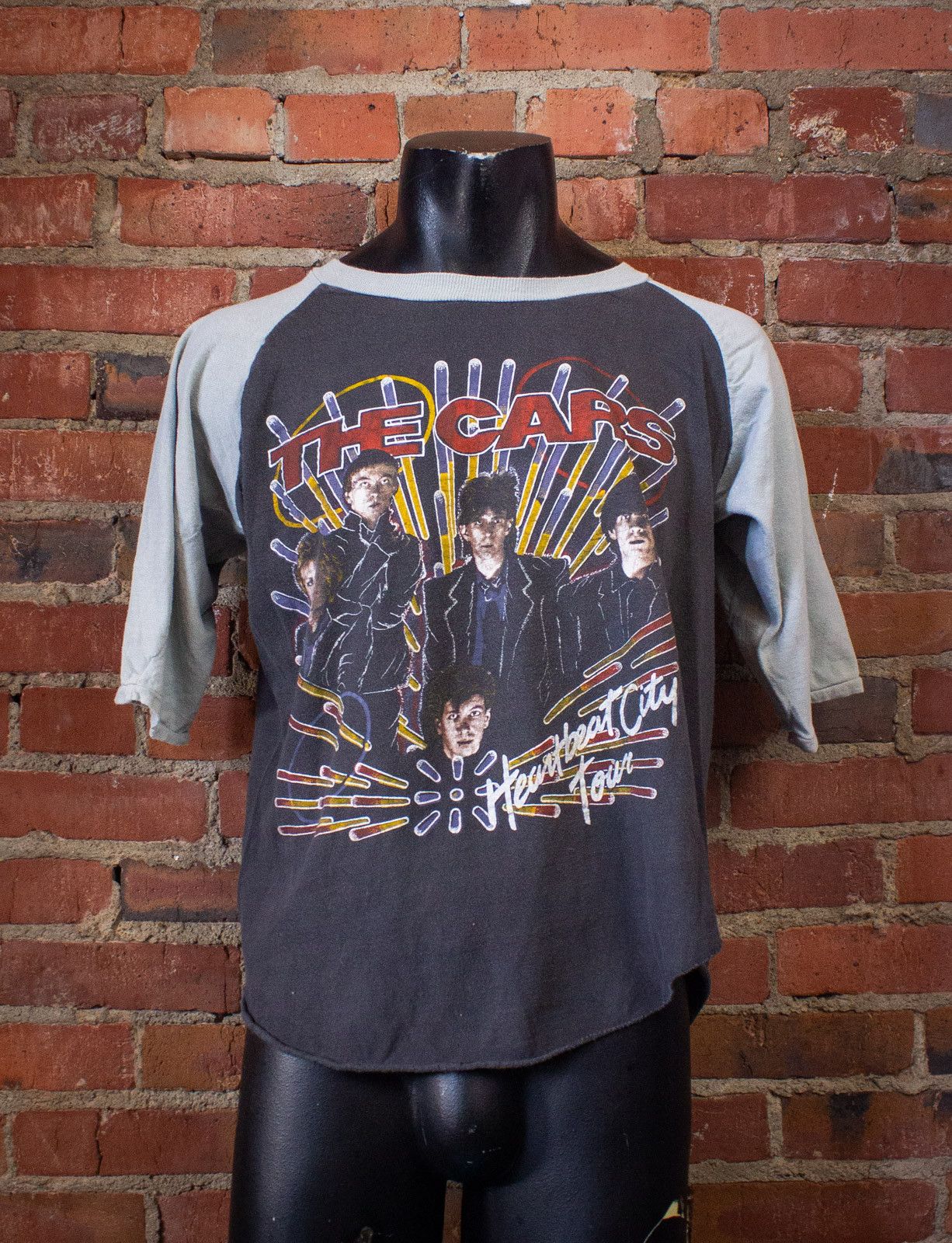 image of Band Tees x Vintage The Cars Heartbeat City Concert T Shirt Raglan 1984 in Black, Men's (Size XL)