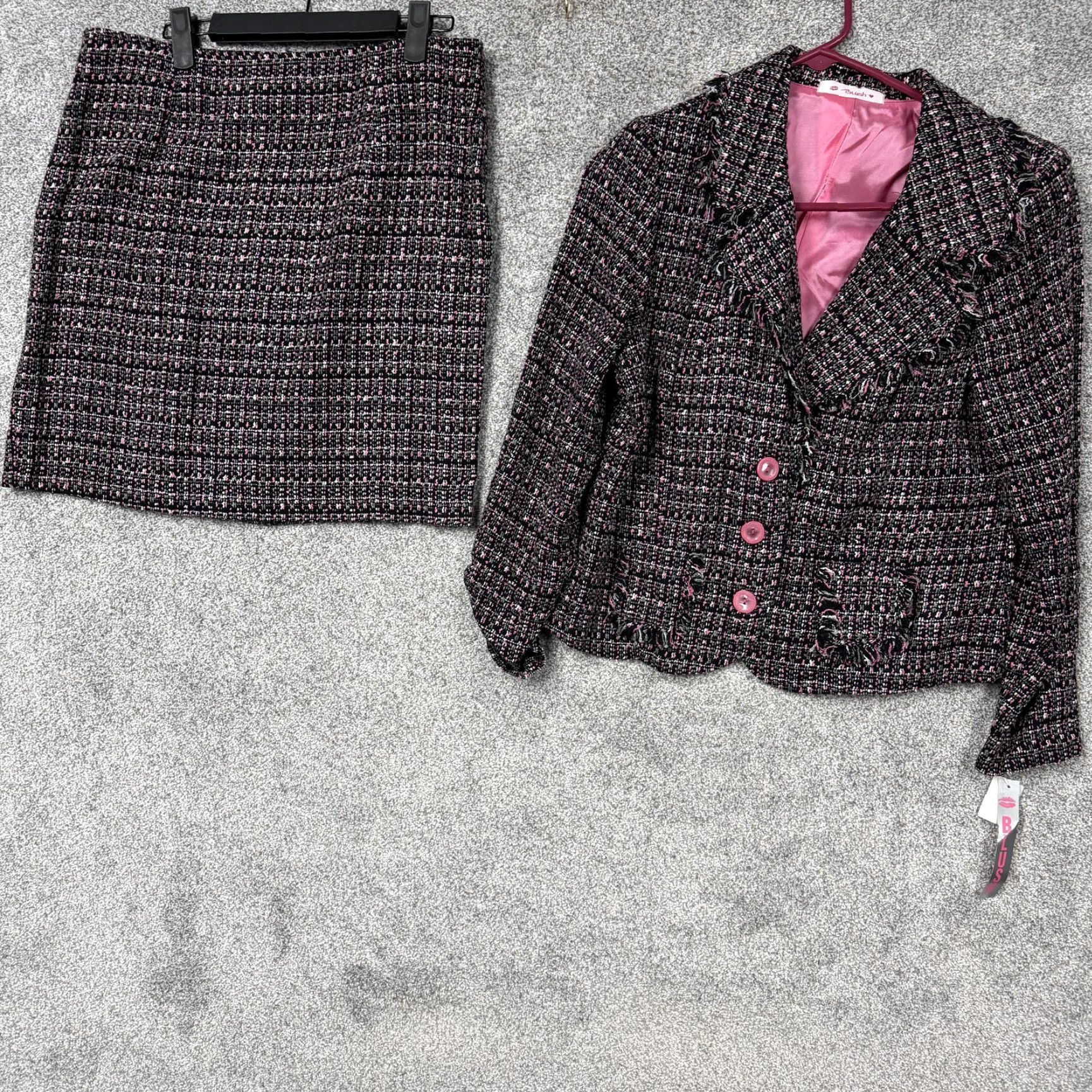 Vintage VINTAGE Blush Skirt Suit Set 11/12 Pink Tweed Coquette Academia Preppy 90s Ladies Womens Girls Teens Fashion Size 32" / US 10 / IT 46 - 2 Thumbnail
