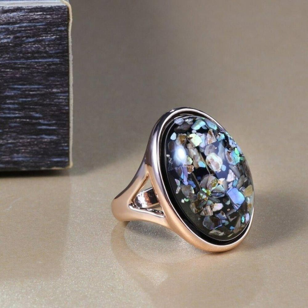 Designer Big 28mm Colorful Shells Mosaic Artificial Coral Gold Ring Size ONE SIZE - 3 Thumbnail