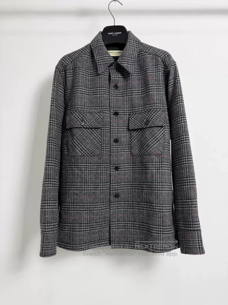 Saint Laurent Paris Saint Laurent Paris Black and Grey Plaid Wool Shirt Size US S / EU 44-46 / 1 - 1 Thumbnail