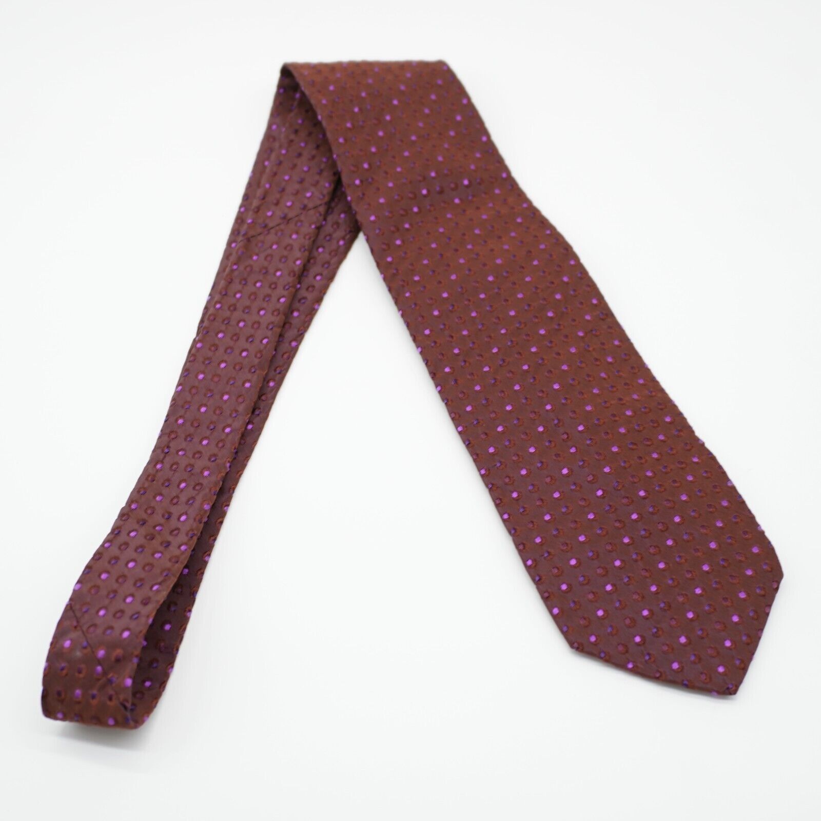Hugo Boss Boss Hugo Boss Reddish Purple Woven Polka Dot Short Silk Tie Size ONE SIZE - 8 Thumbnail