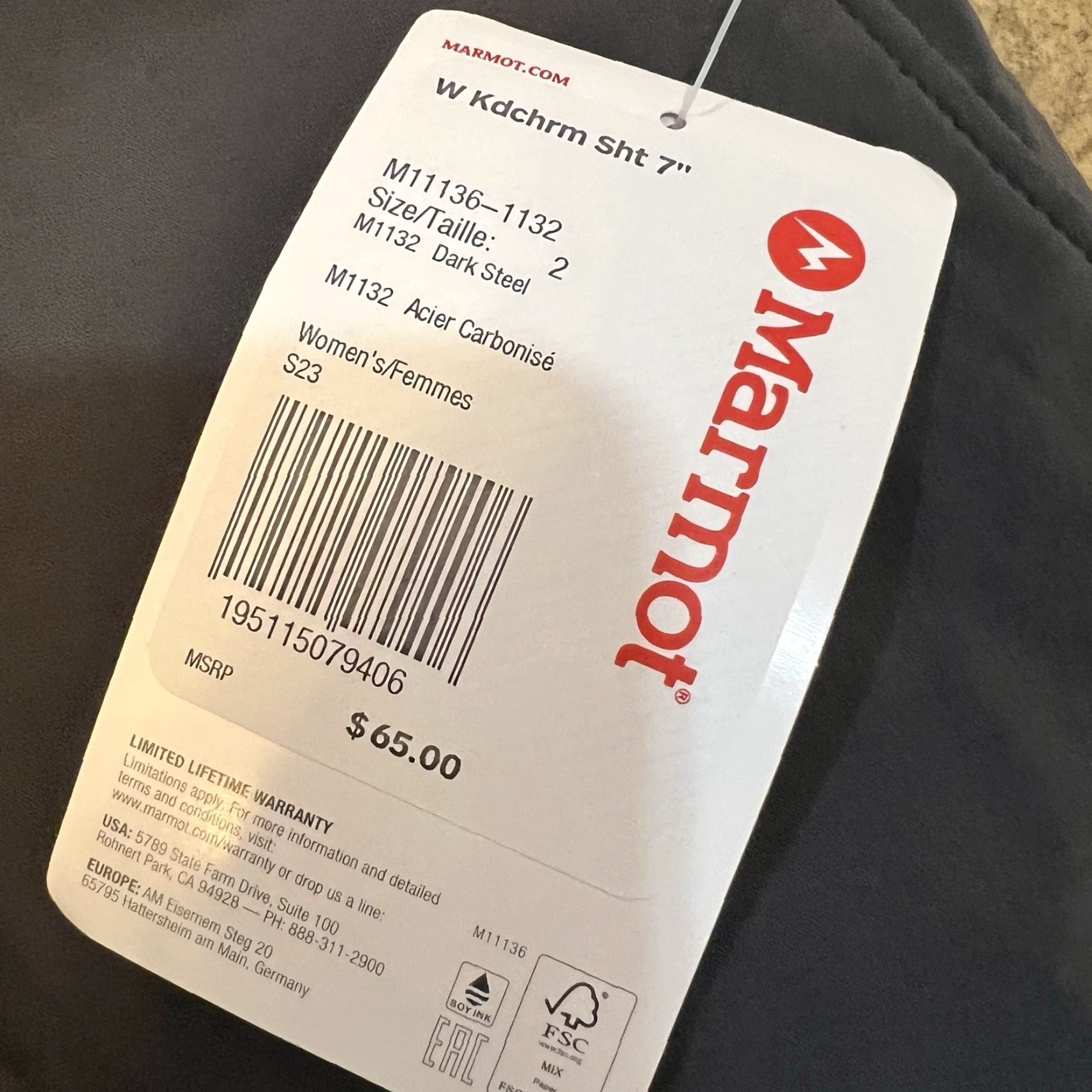 Marmot Marmot Women's Kodachrome 5” Shorts Hiking Casual Outdoors Dark Steel Size 2 Gray Nylon Elastane Regular UV Quick Dry Pockets Zipper Button Size 26" / US 2 / IT 38 - 4 Thumbnail