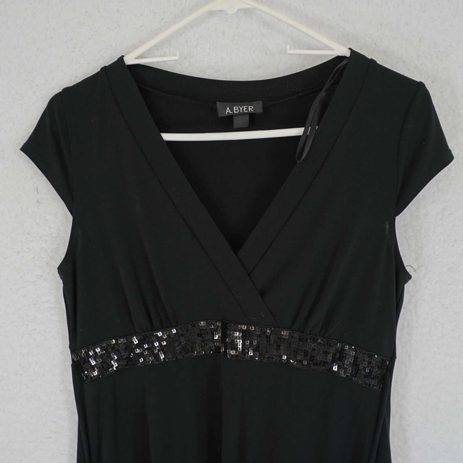 Vintage A. Byer Black V-Neck Capped Sleeve Sequin Blouse Top Large S Size L / US 10 / IT 46 - 1 Thumbnail