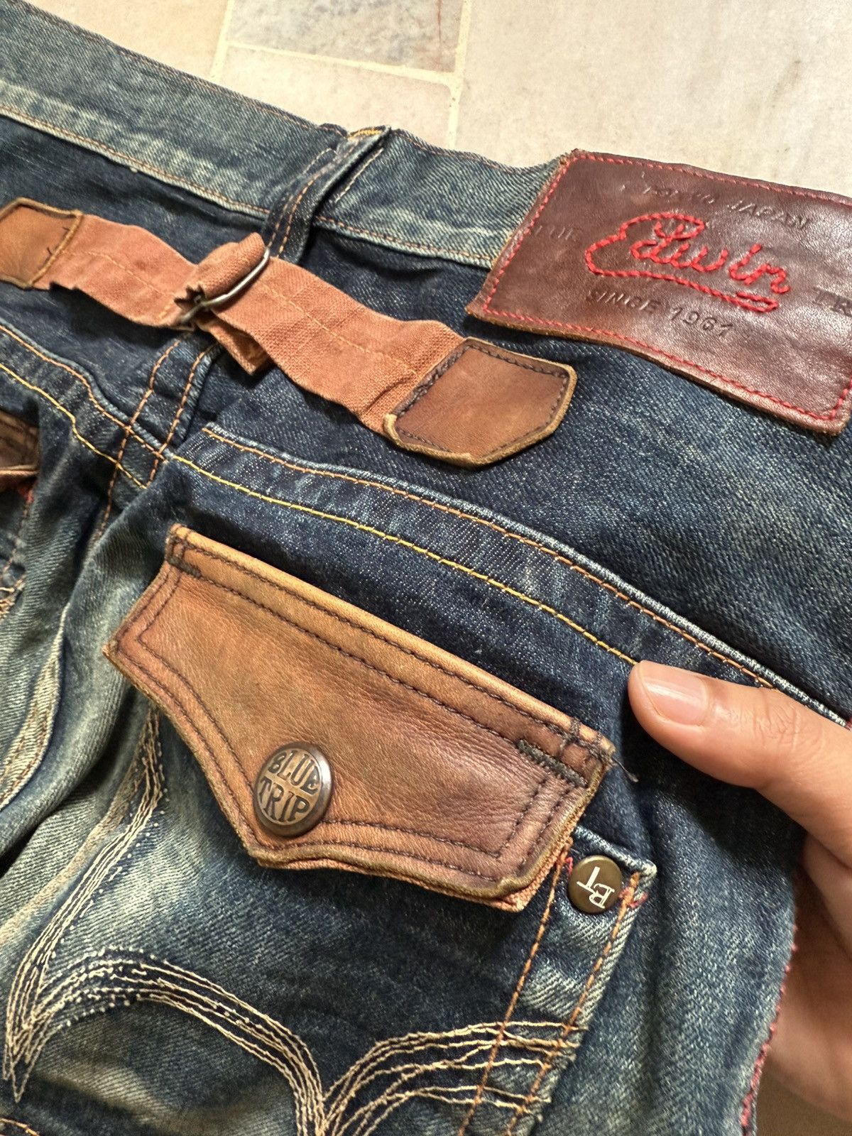 Japanese Brand 90s Vintage Edwin blue trip flare buckle back Size US 32 / EU 48 - 7 Thumbnail
