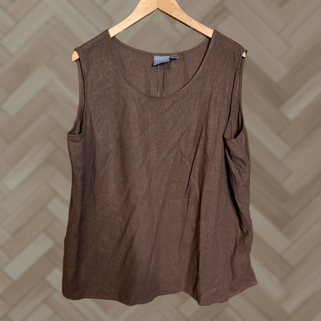 Vintage VINTAGE Rabbit Designs Tank Womens Linen Blend Brown 18W Plus Size High Neck Sleeveless Top Size XXL / US 16-18 / IT 52-54 - 1 Thumbnail