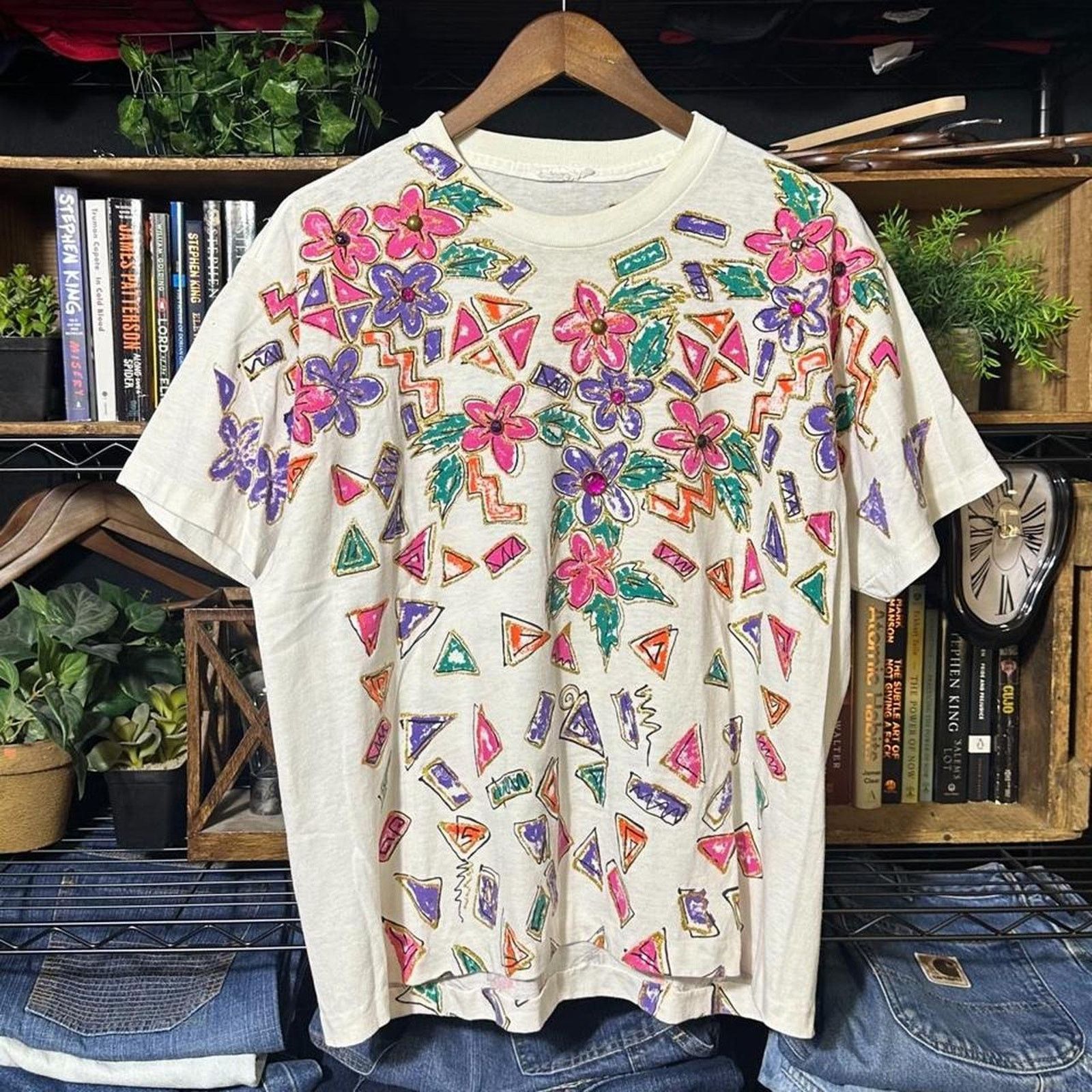 Hanes Vintage 90s Single Stitch AOP Flower Tee Womens Large Shirt Size L / US 10 / IT 46 - 1 Thumbnail