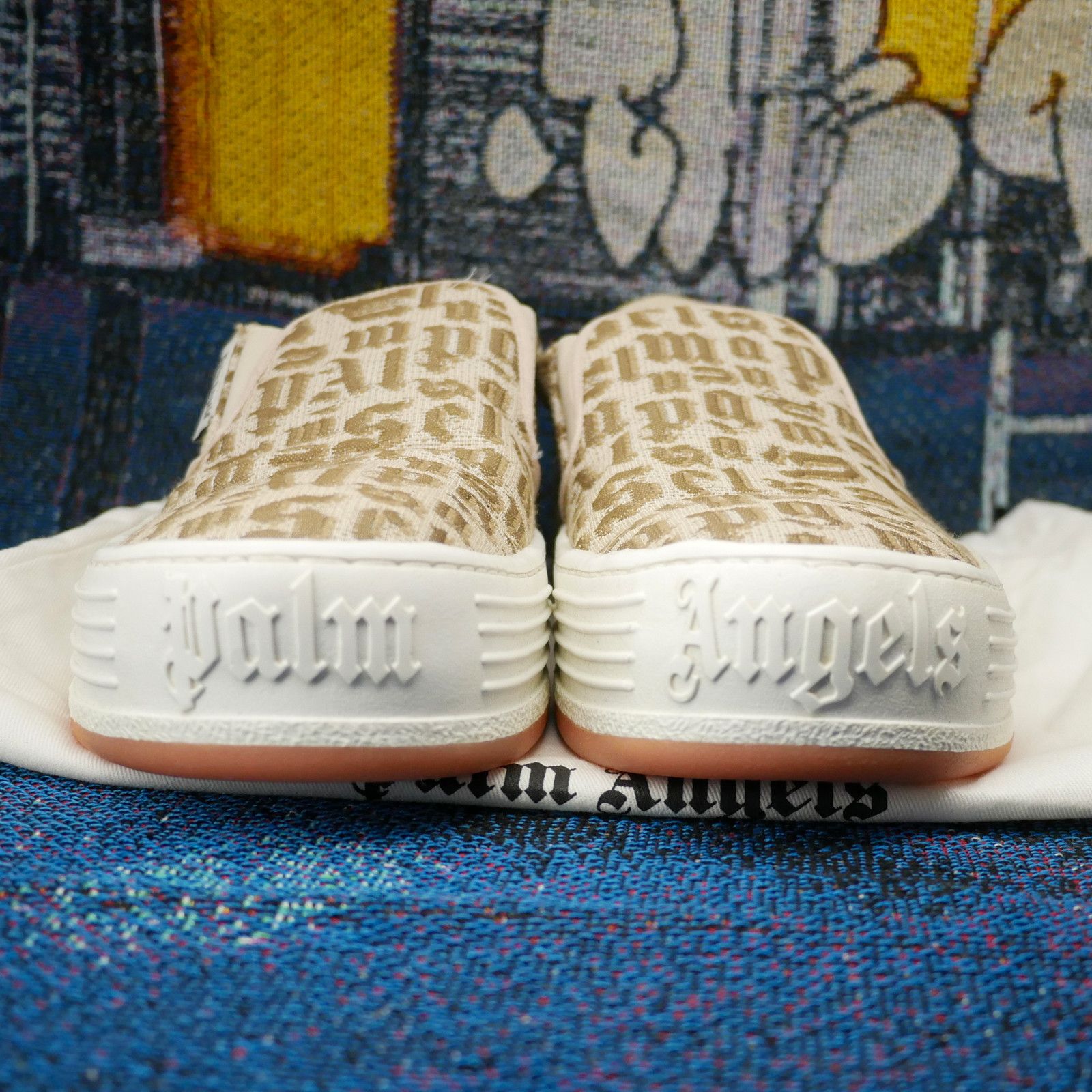 Palm Angels Palm Angels Slip Ons Beige AOP Font Size 37 Size US 5.5 / IT 35.5 - 1 Thumbnail