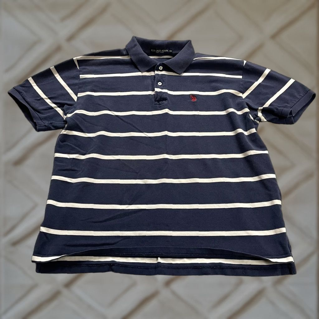 Vintage US Polo Assn. Polo Shirt Mens 2XL Blue White Striped Cotton Short Sleeve Casual Outdoor Sports Size US XXL / EU 58 / 5 - 1 Thumbnail