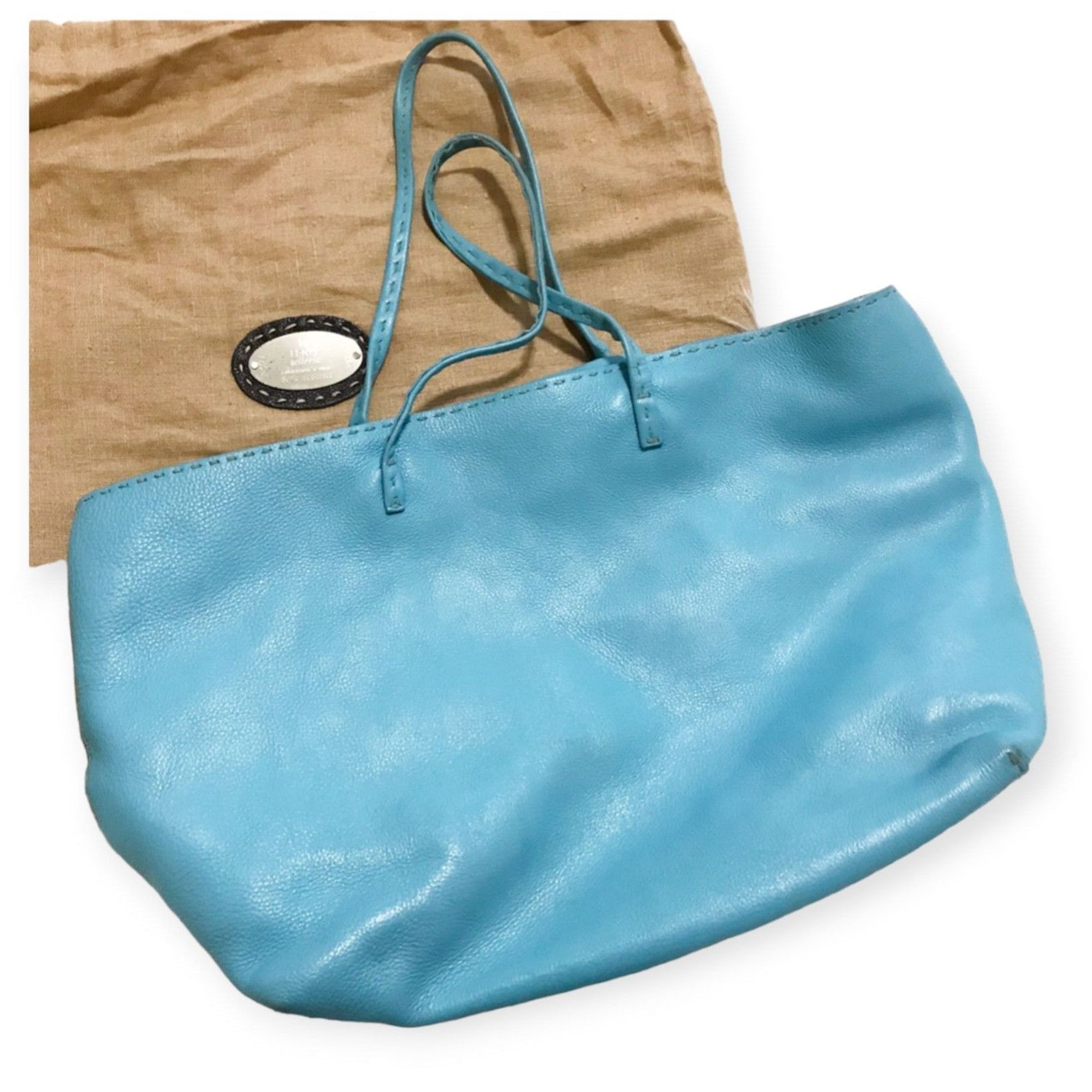 Fendi Fendi Selleria Blue Leather Tote Handcrafted Roll Bag Italy Size ONE SIZE - 2 Thumbnail