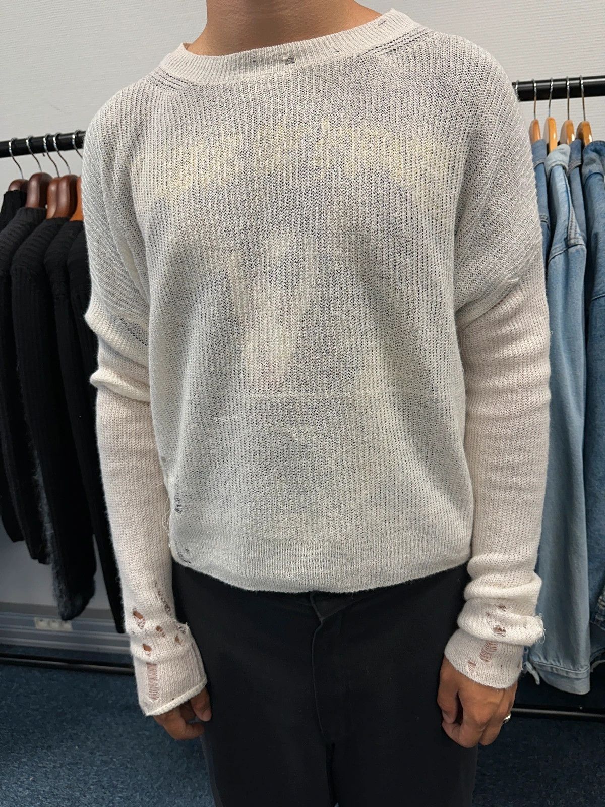 Acne Studios Acne Studio SS2017 Destroy Holes Knit Beige & White Sweater Size US S / EU 44-46 / 1 - 2 Thumbnail