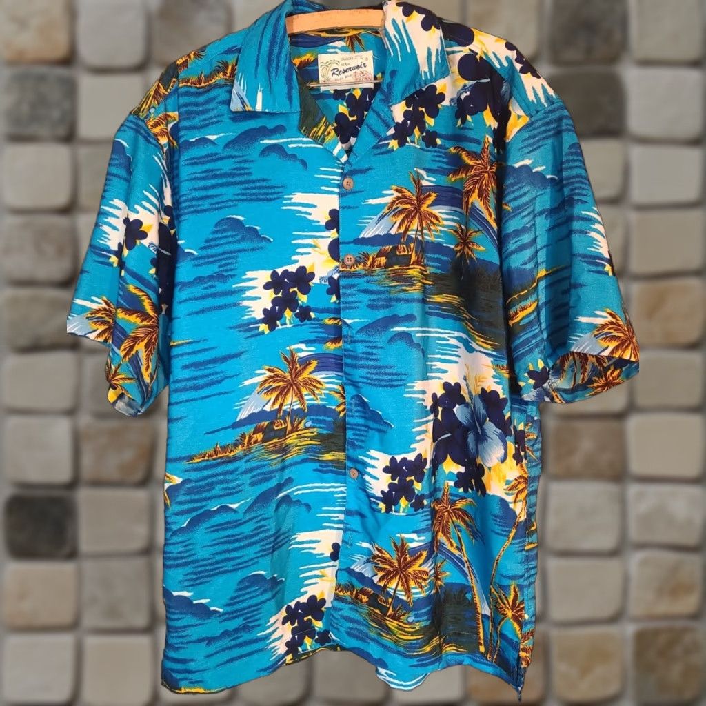 Vintage Reservoir World Wide Hawaiian Blue Short Sleeve Button Up Shirt L Large Men Hawaiian Vintage Floral Shirt Mens Size US L / EU 52-54 / 3 - 1 Thumbnail