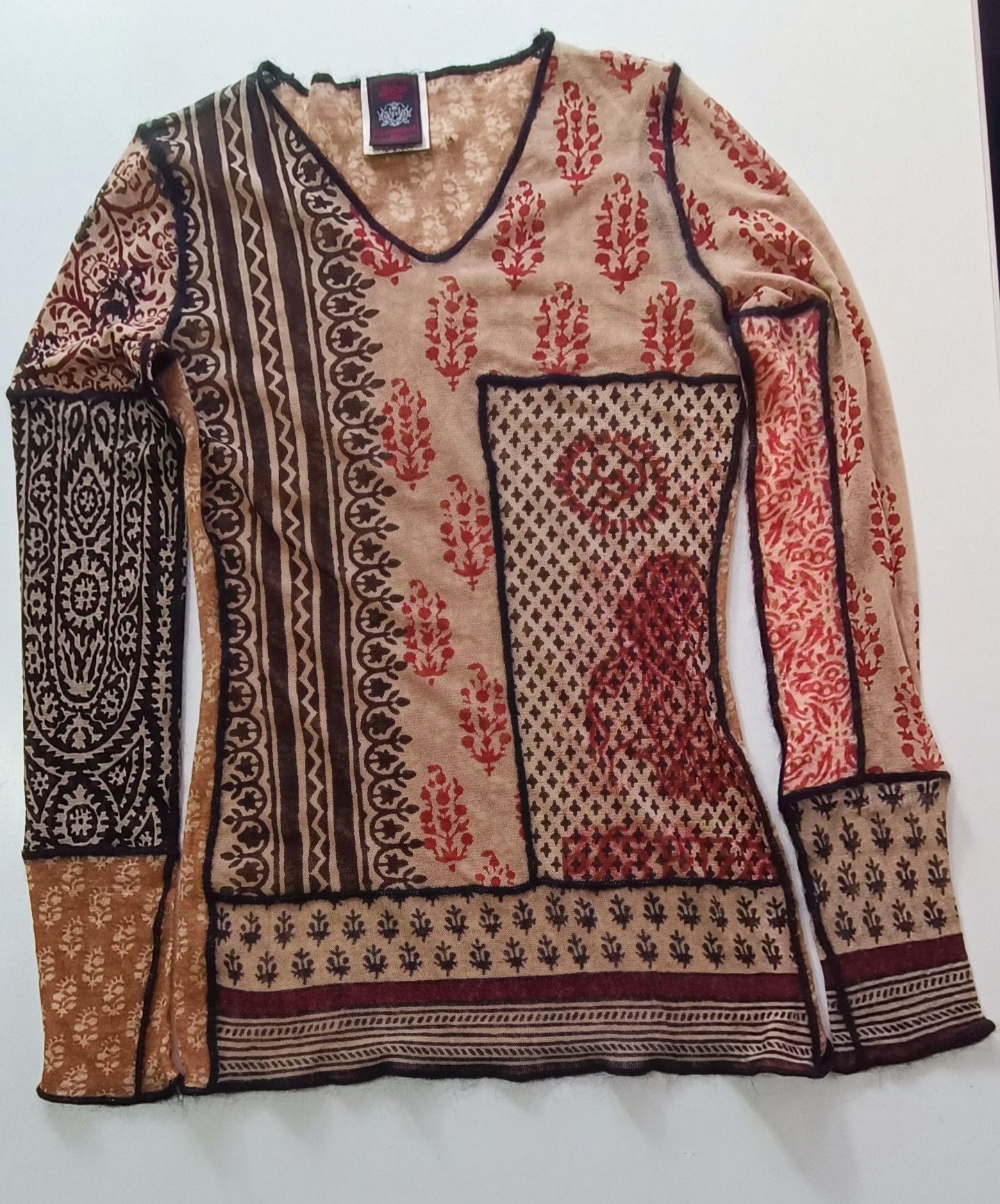 Jean Paul Gaultier FW2000/01- Bi-material top - tribal and floral - Patchwork Size S / US 4 / IT 40 - 17 Thumbnail