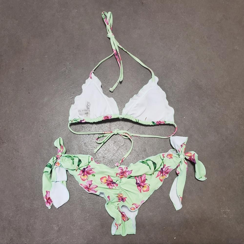 Designer Mint & Magenta Floral Zaful Bikini Set Size ONE SIZE - 2 Thumbnail