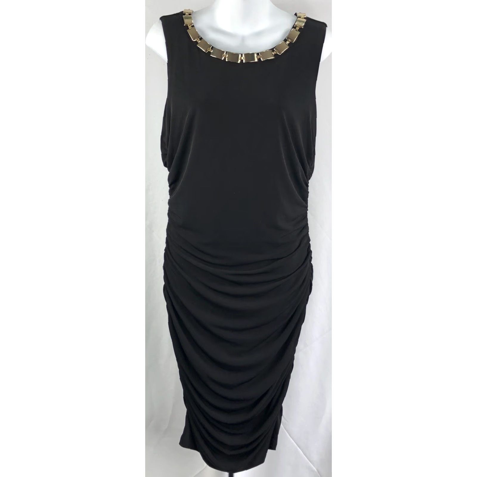 Calvin Klein Calvin Klein Sleeveless Pencil midi Dress 12 Black Gold Chain Collar Ruched Draped Dress Women XS-XL Size XL / US 12-14 / IT 48-50 - 6 Thumbnail