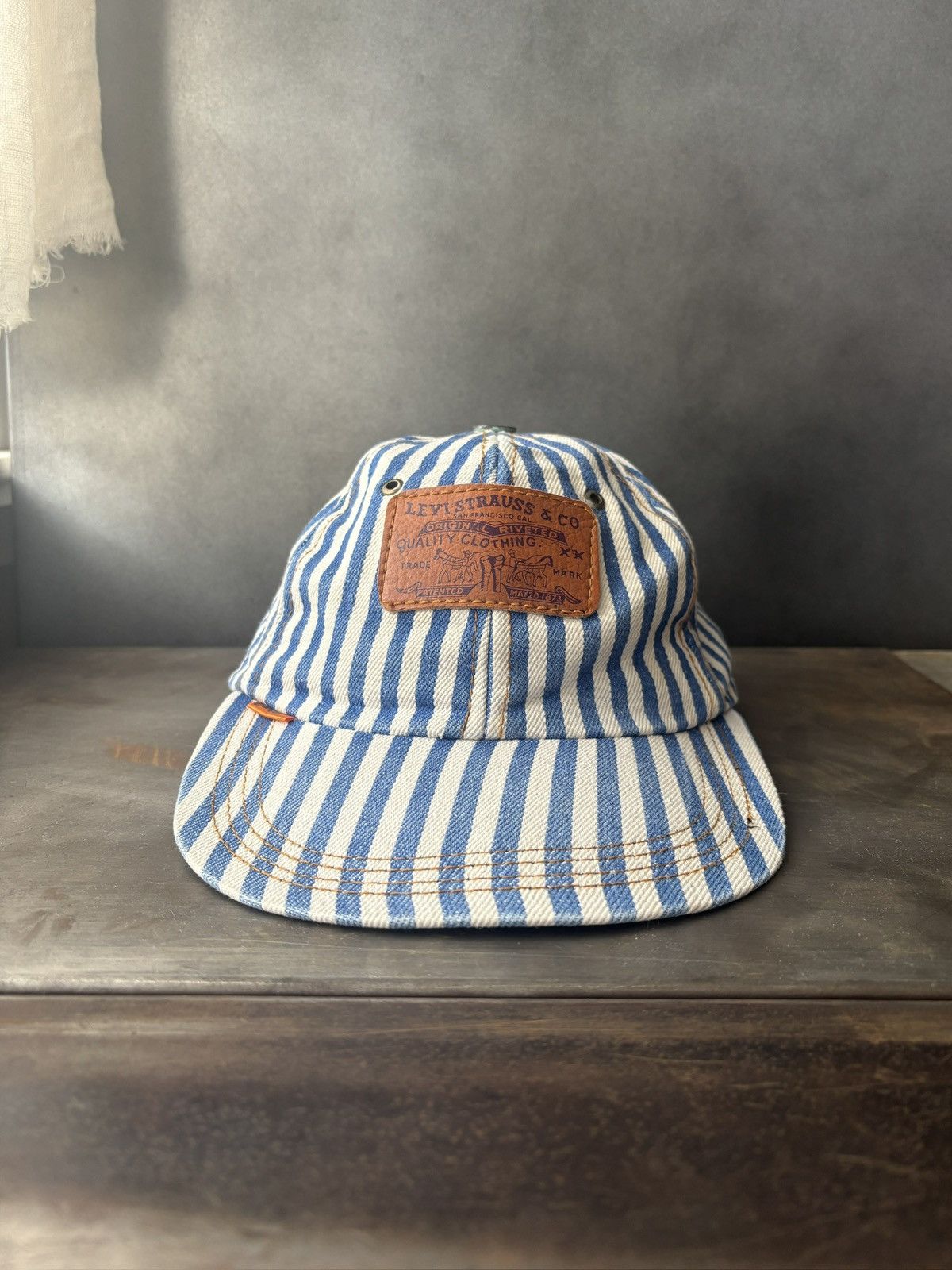 Levi's 1990s Levi's Jeans Hat Vintage Denim Snapback Striped Baseba Size ONE SIZE - 3 Thumbnail
