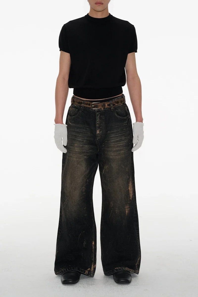 JCAESAR super baggy Black dye Denim Jeans rick owens LGB