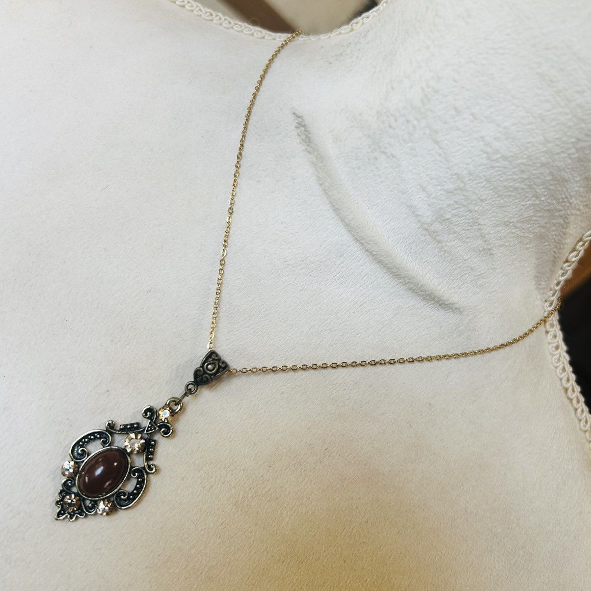 Vintage Vintage chocolate cabochon champagne stone necklace Size ONE SIZE - 1 Thumbnail