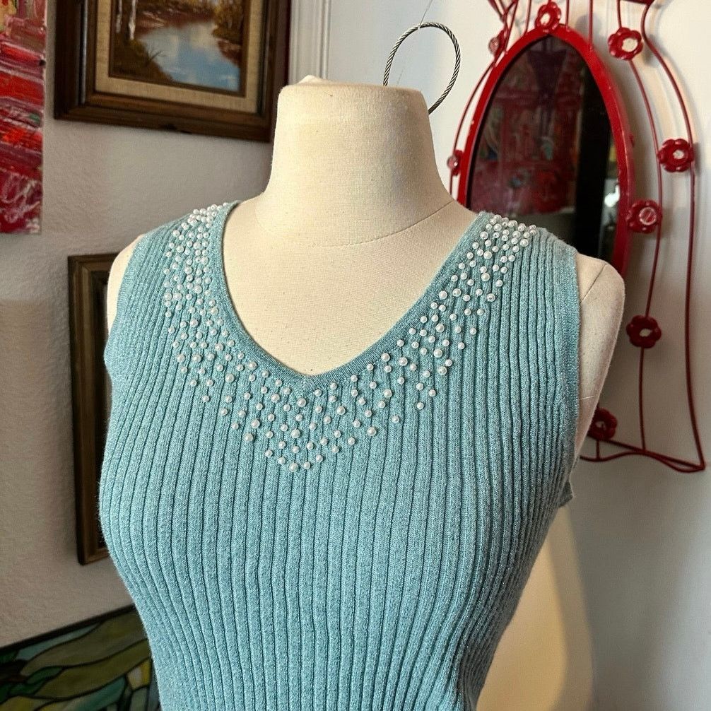 Other dfa new york sparkly pearl knit blue tank top Size L / US 10 / IT 46 - 2 Thumbnail