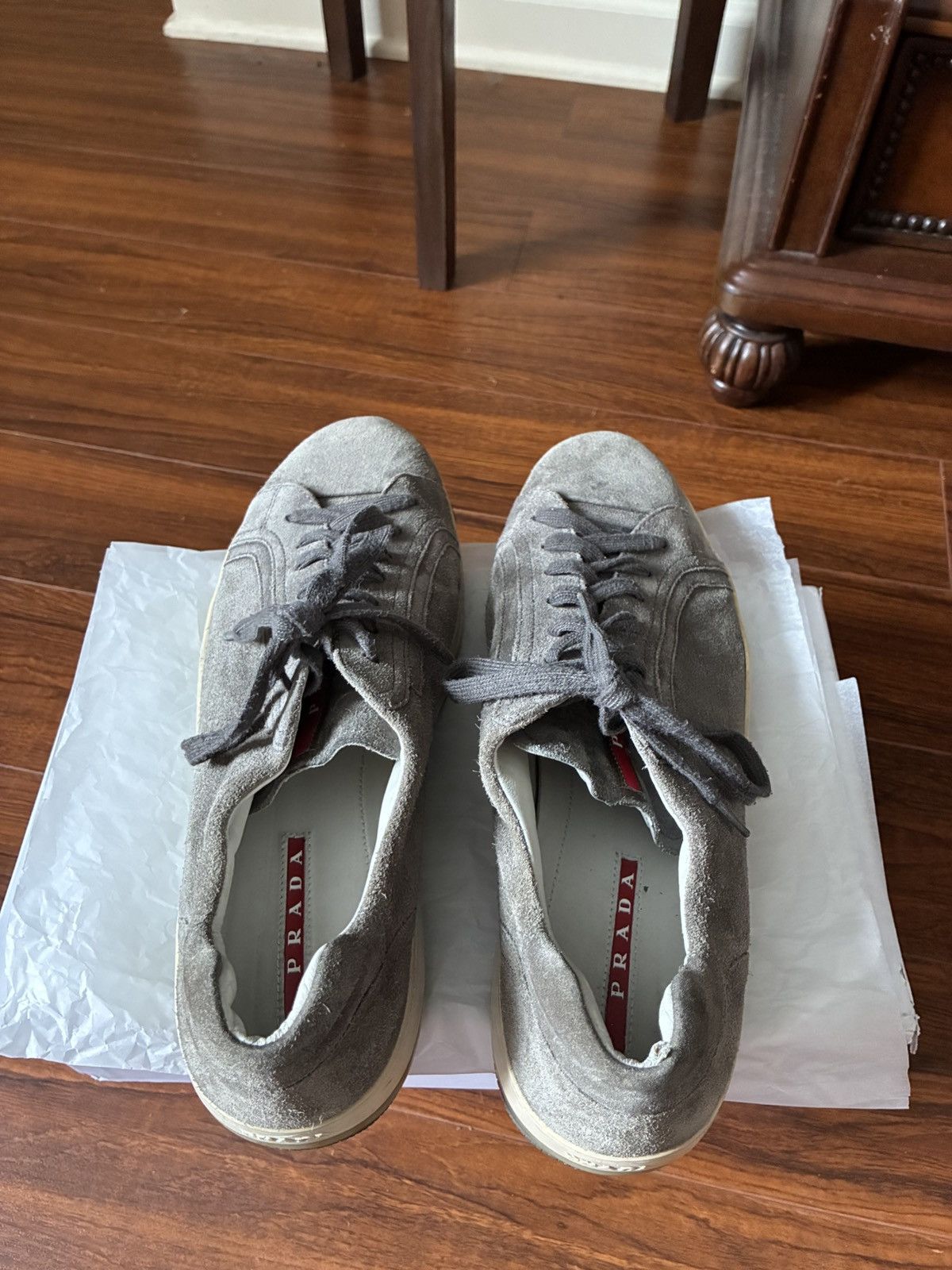 Prada Prada Suede Low Top Sneakers Brown Grey Luxury Designer Size US 11 / EU 44 - 4 Thumbnail