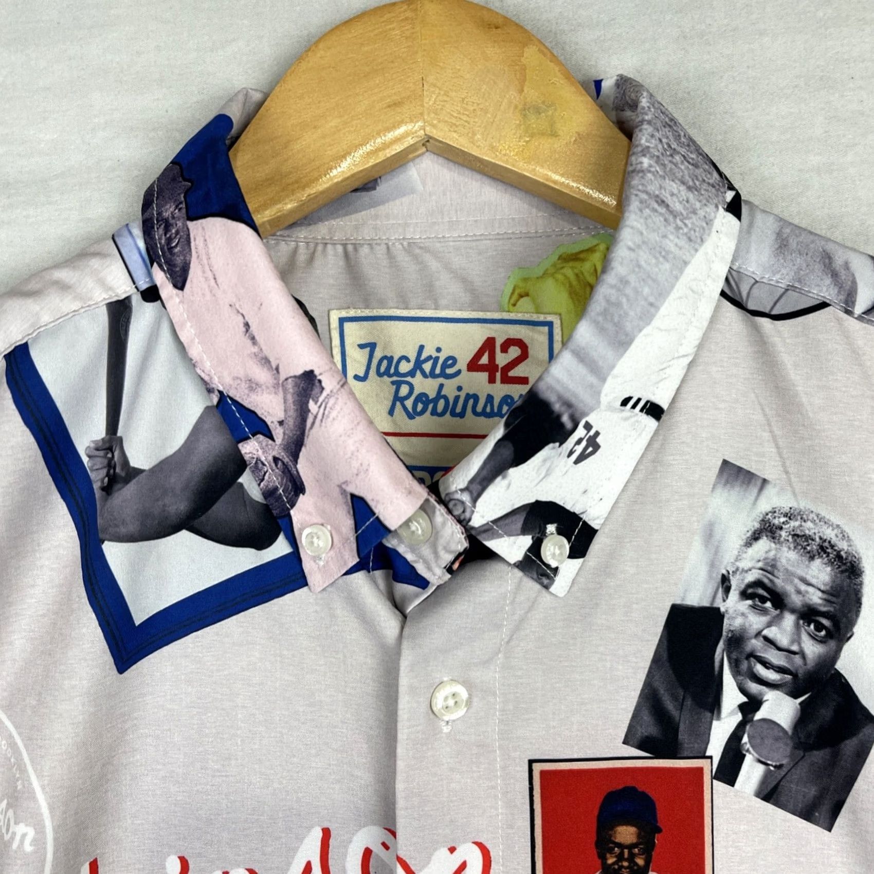 Vintage RSVLTS Jackie Robinson Shirt Mens Medium Gray Stretch Button Down Short Sleeve Shirt Size US M / EU 48-50 / 2 - 4 Thumbnail