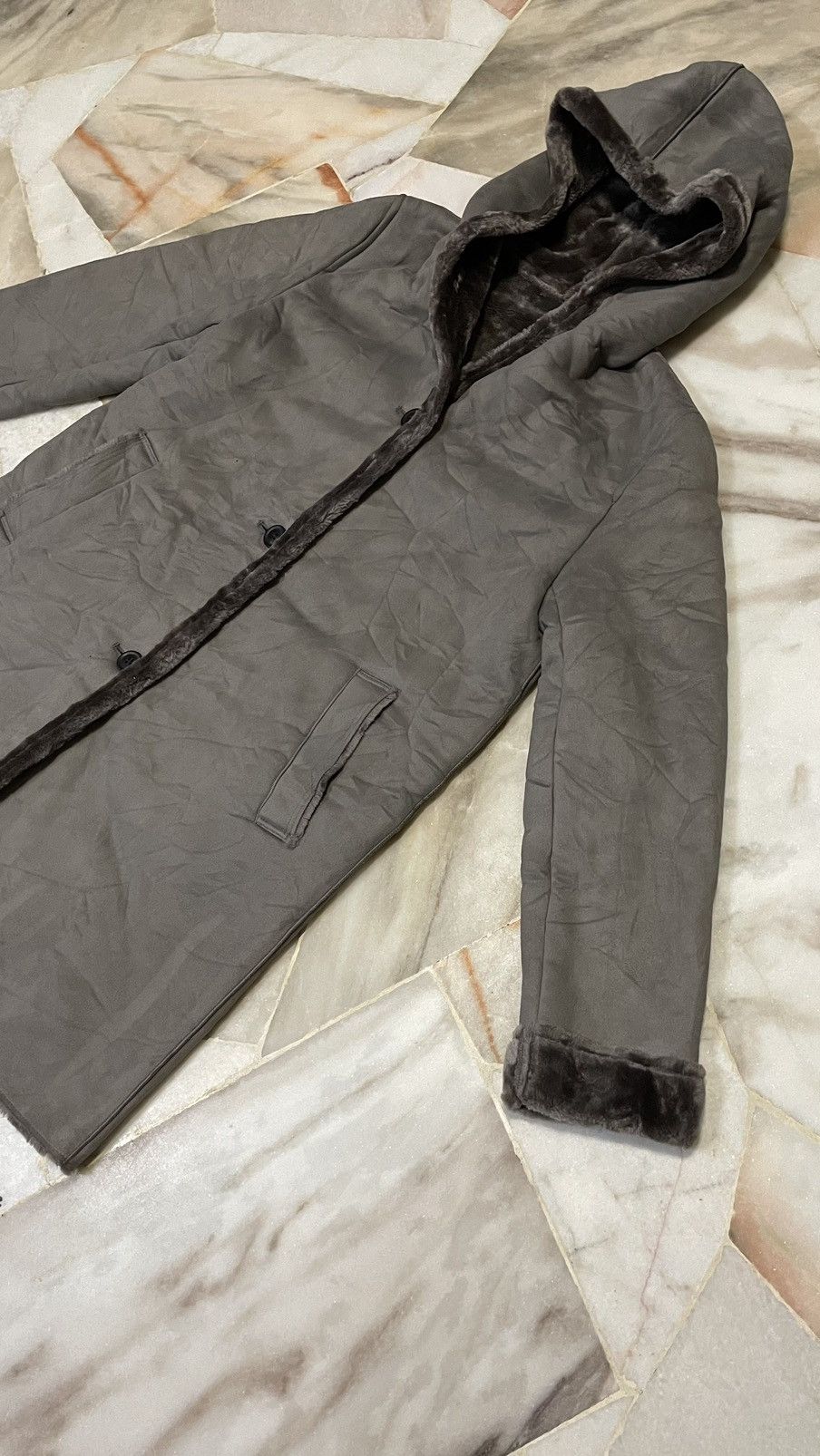 FAUX SHEARLING HOODED COAT
