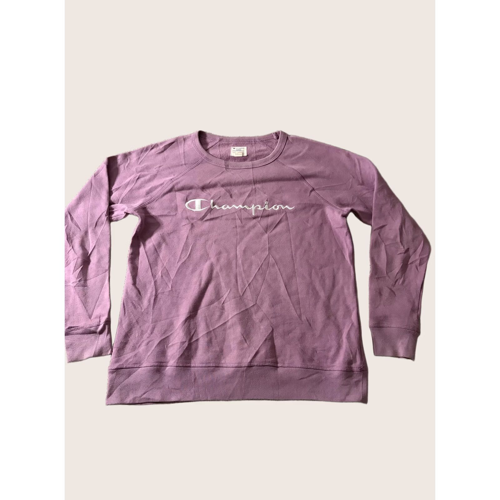 Champion Champion Sweatshirt Womens M Purple Raglan Crew Nck Fleece Pullover Logo Casual Activewear GYM & Training Seasons Fall Winter Spring Size M / US 6-8 / IT 42-44 - 1 Thumbnail