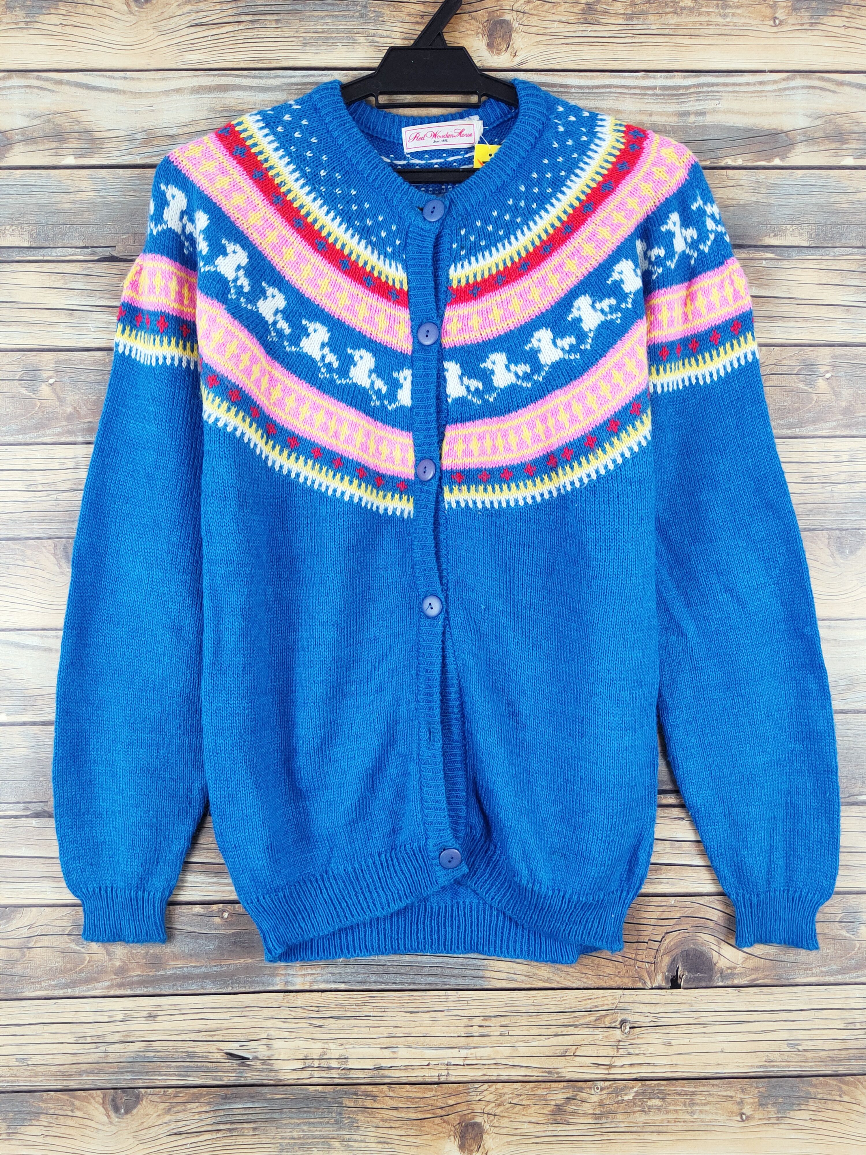 Homespun Knitwear × Japanese Brand Red Wooden Horse Blue Knitwear Cardigan #W1000 Size M / US 6-8 / IT 42-44 - 1 Thumbnail