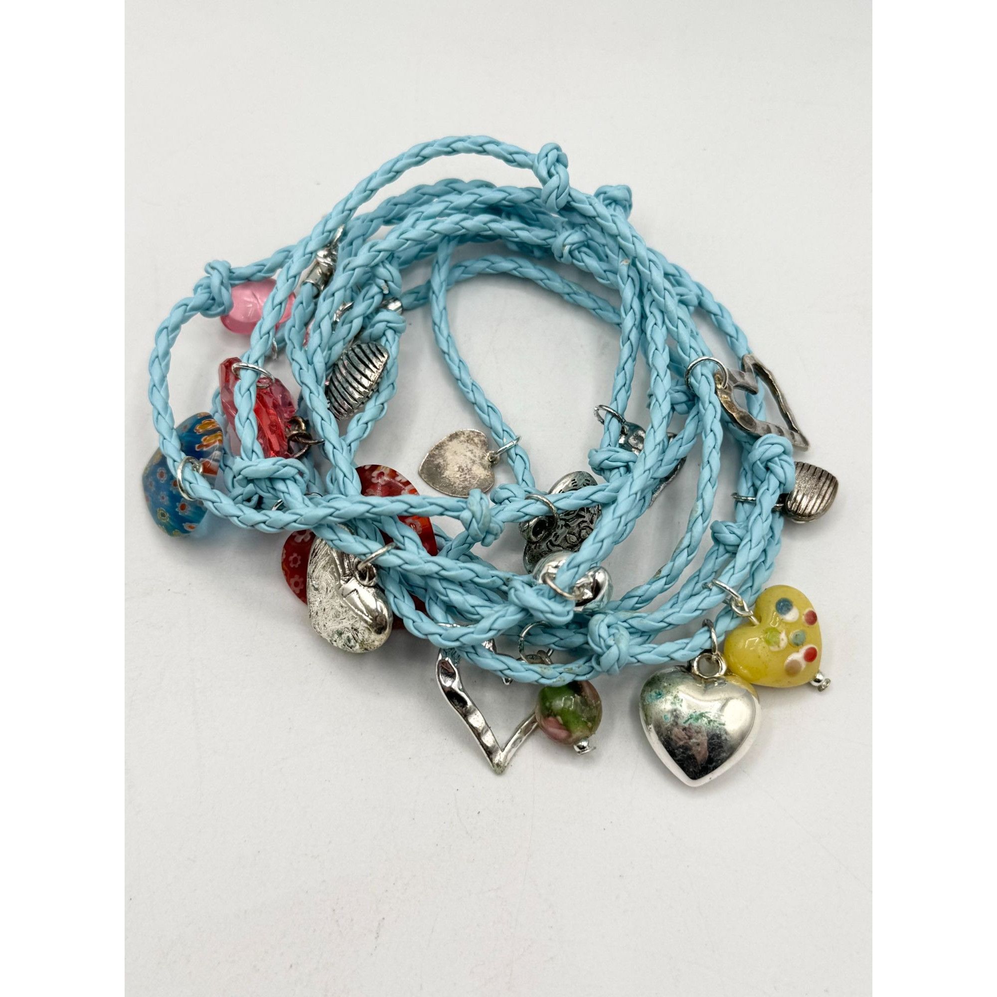 Other Blue braided leatherette Murano Art glass heart charm wrap b Size ONE SIZE - 4 Thumbnail