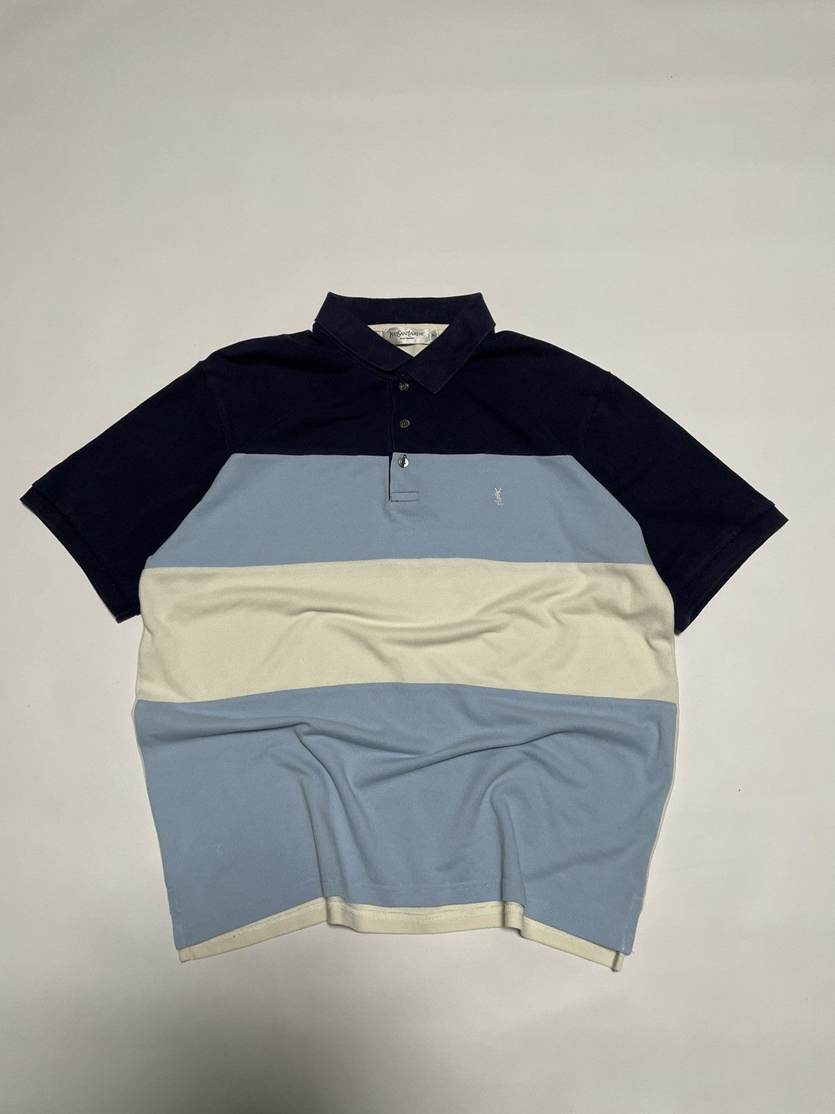 Vintage × Yves Saint Laurent Yves Saint Laurent YSL Vintage Polo Shirt Blue White Stripe Size US XL / EU 56 / 4 - 1 Thumbnail