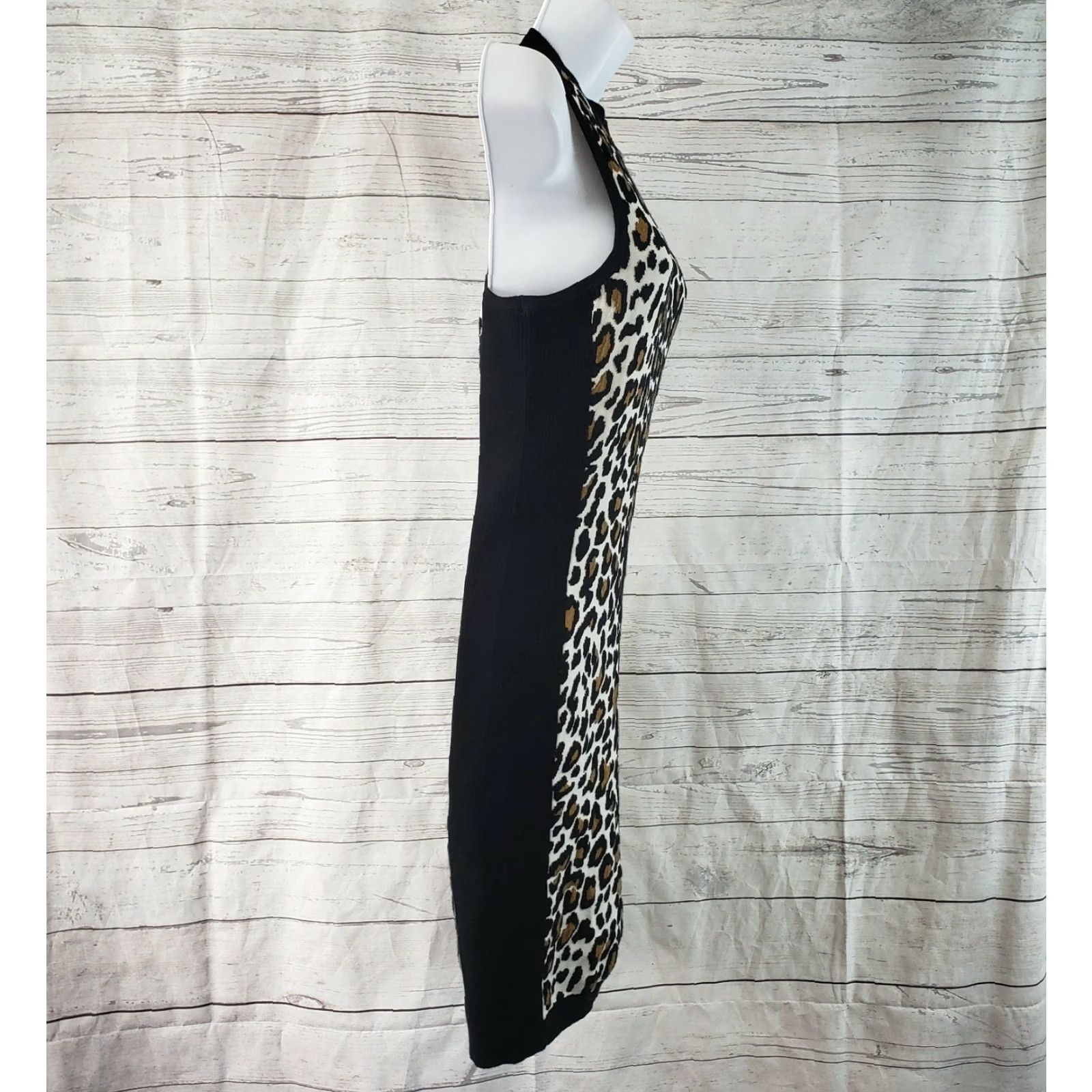 Vintage Leith Womens Knit Body Con Dress Sz M Leopard Print Black Sleeveless Dress Size M / US 6-8 / IT 42-44 - 3 Thumbnail