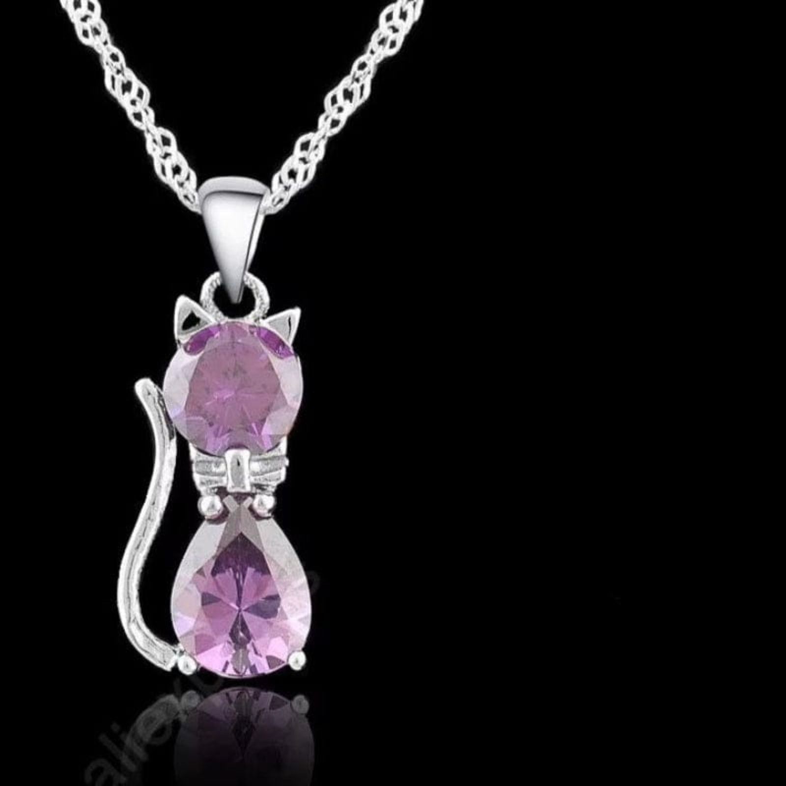 Designer Pink Crystal Cat Earrings Silver Huggie Dangle Earrings Size ONE SIZE - 5 Thumbnail