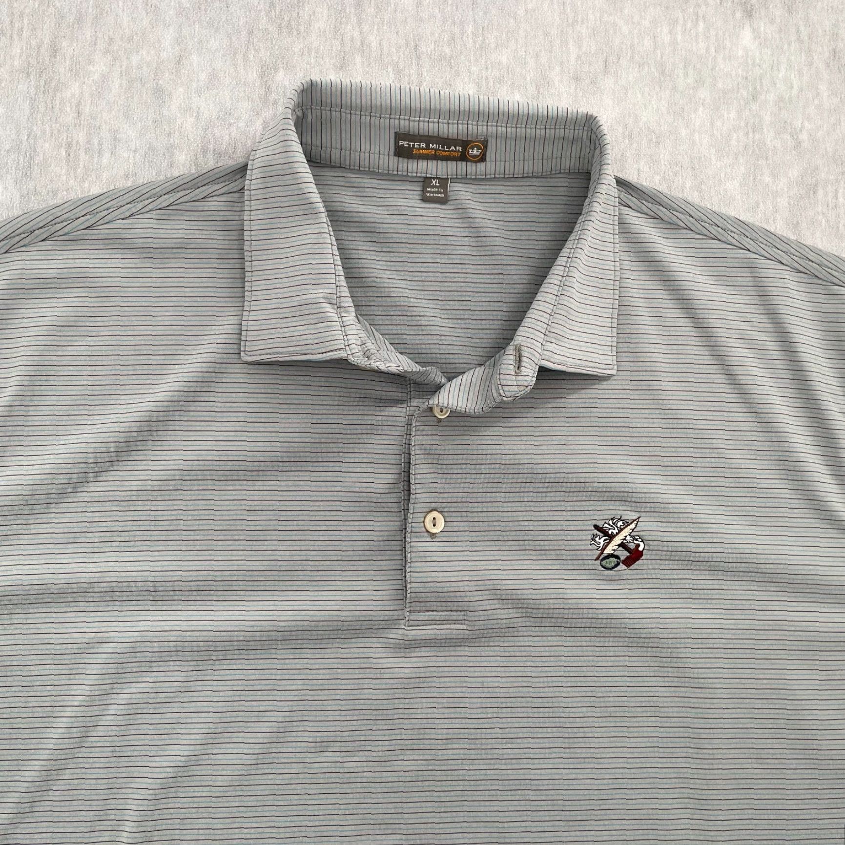 Peter Millar Peter Millar Polo Shirt Adult XL Striped Gray Short Sleeve Classic Logo Embroidered Golf Summer Comfort Mens XL Size US XL / EU 56 / 4 - 3 Thumbnail