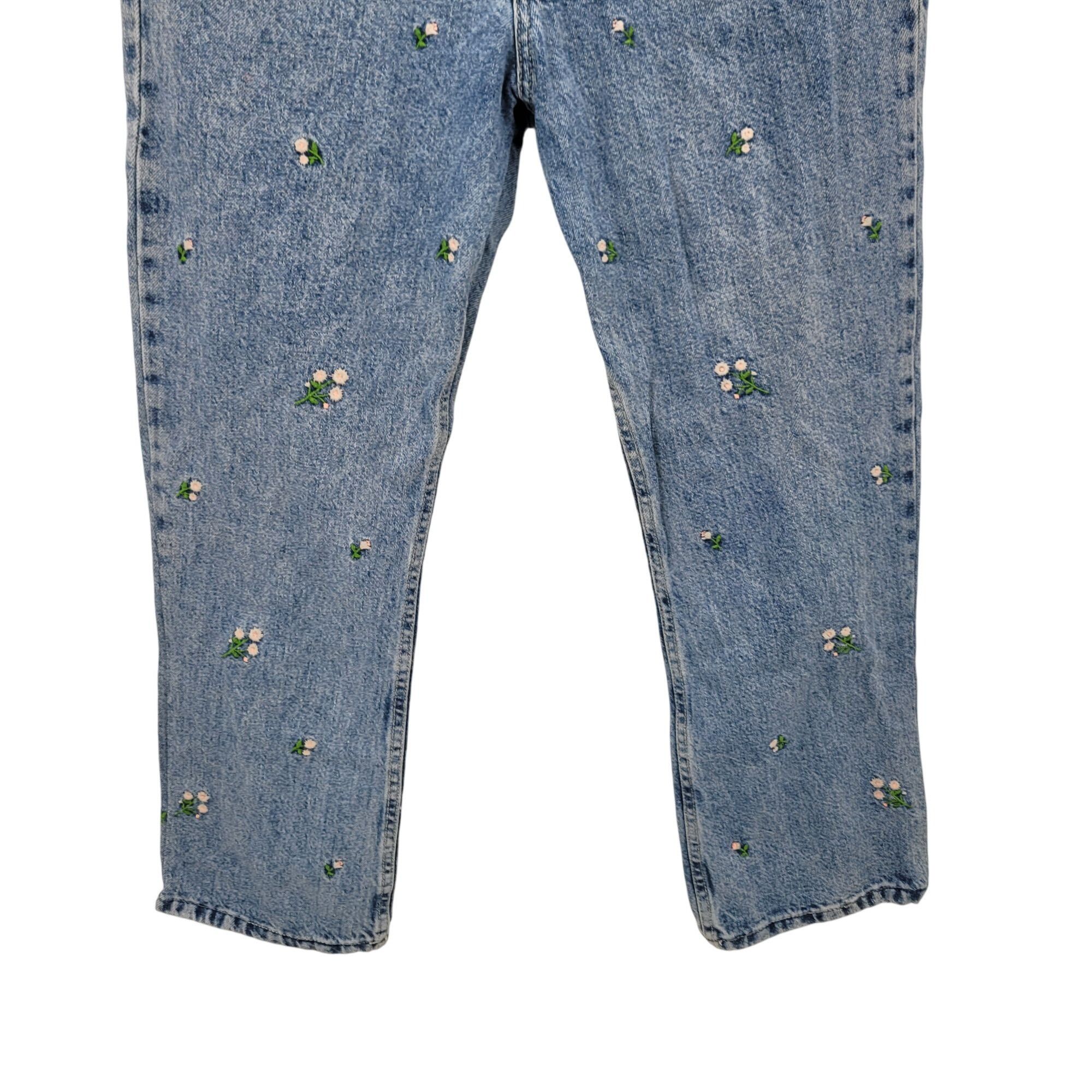 Designer MNG Denim Womens Floral Embroidered Wide-Leg Jeans EUR 40 US Size 30" / US 8 / IT 44 - 6 Thumbnail