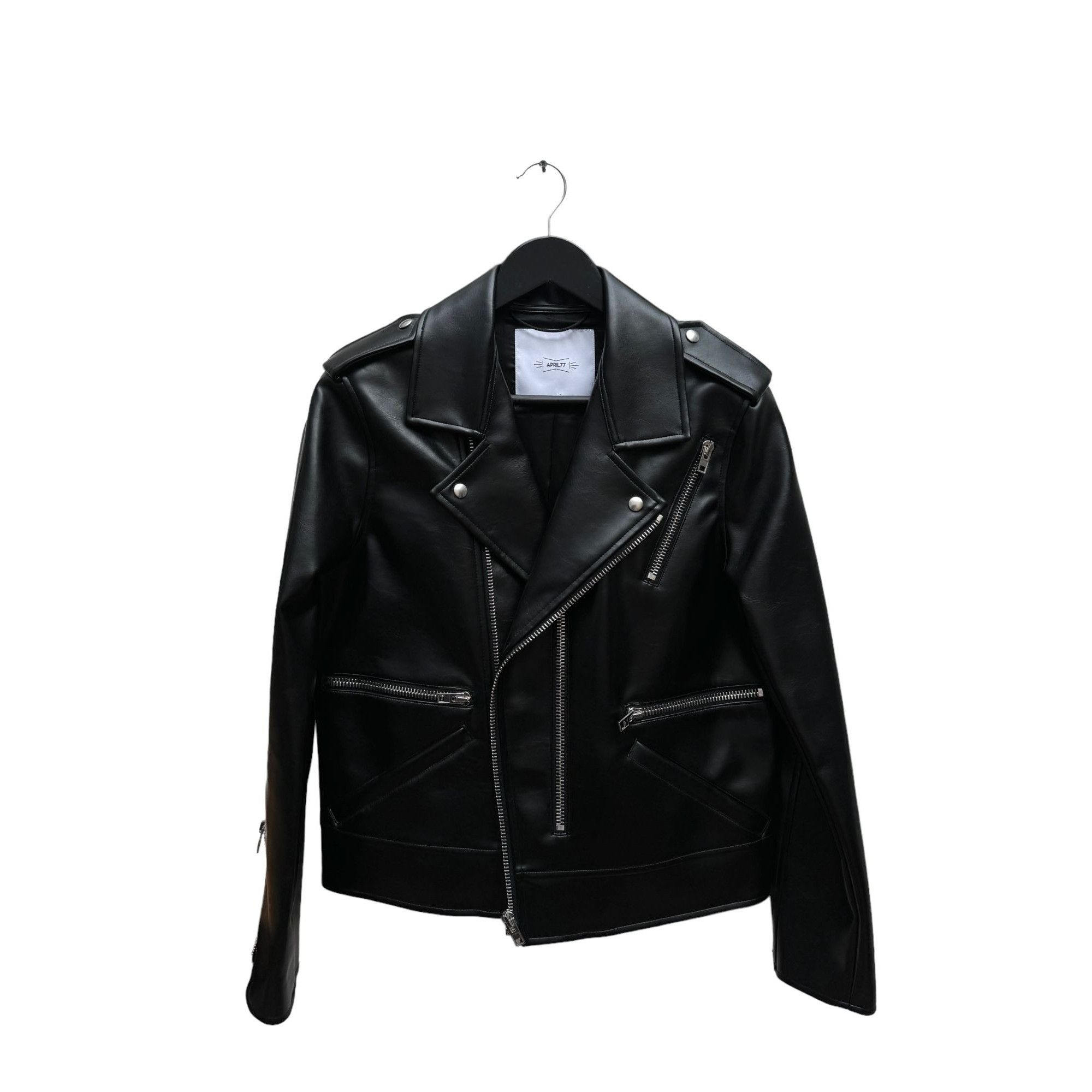 image of April 77 Vegan Leather Biker Jacket Floyd Shadow in Black, Men's (Size Medium)