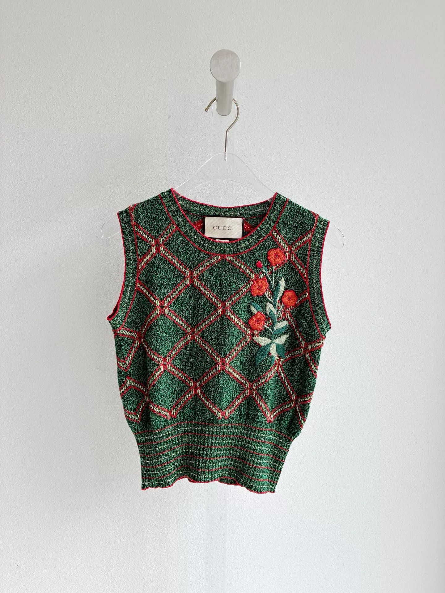 Gucci Green Diamond Pattern Embroidered Vest