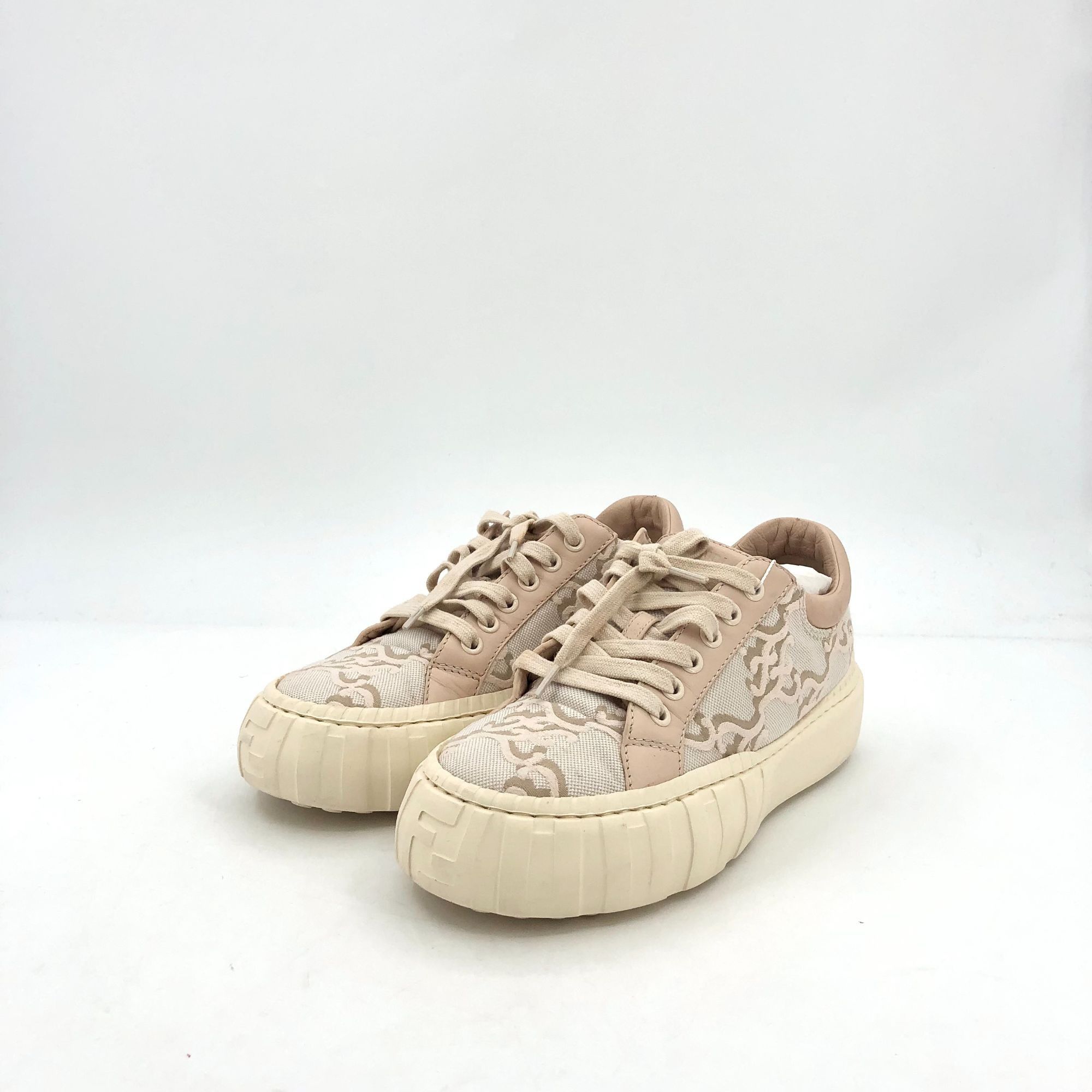 Fendi Fendi Roma Beige Jacquard Lace-Up Logo Sneakers 37.5 Womens Size US 7 / IT 37 - 9 Thumbnail